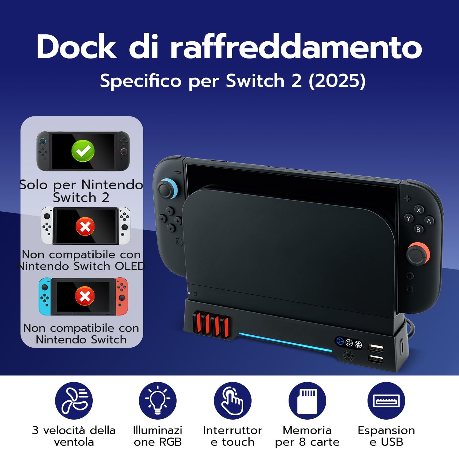 Detalle 2 de Wigearss Ventola Raffreddamento per Nintendo Switch 2 3 velocità