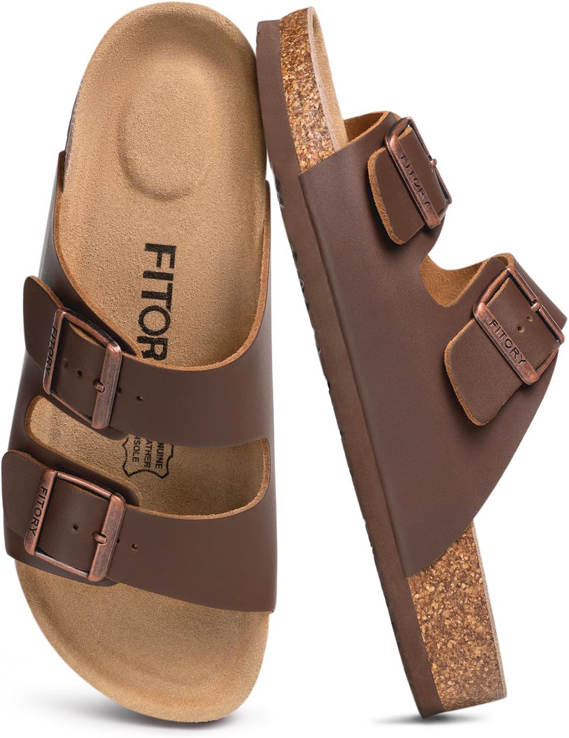 Thumbnail 6 de FITORY Mens Leather Sandals with Arch Support and Cork Footbed