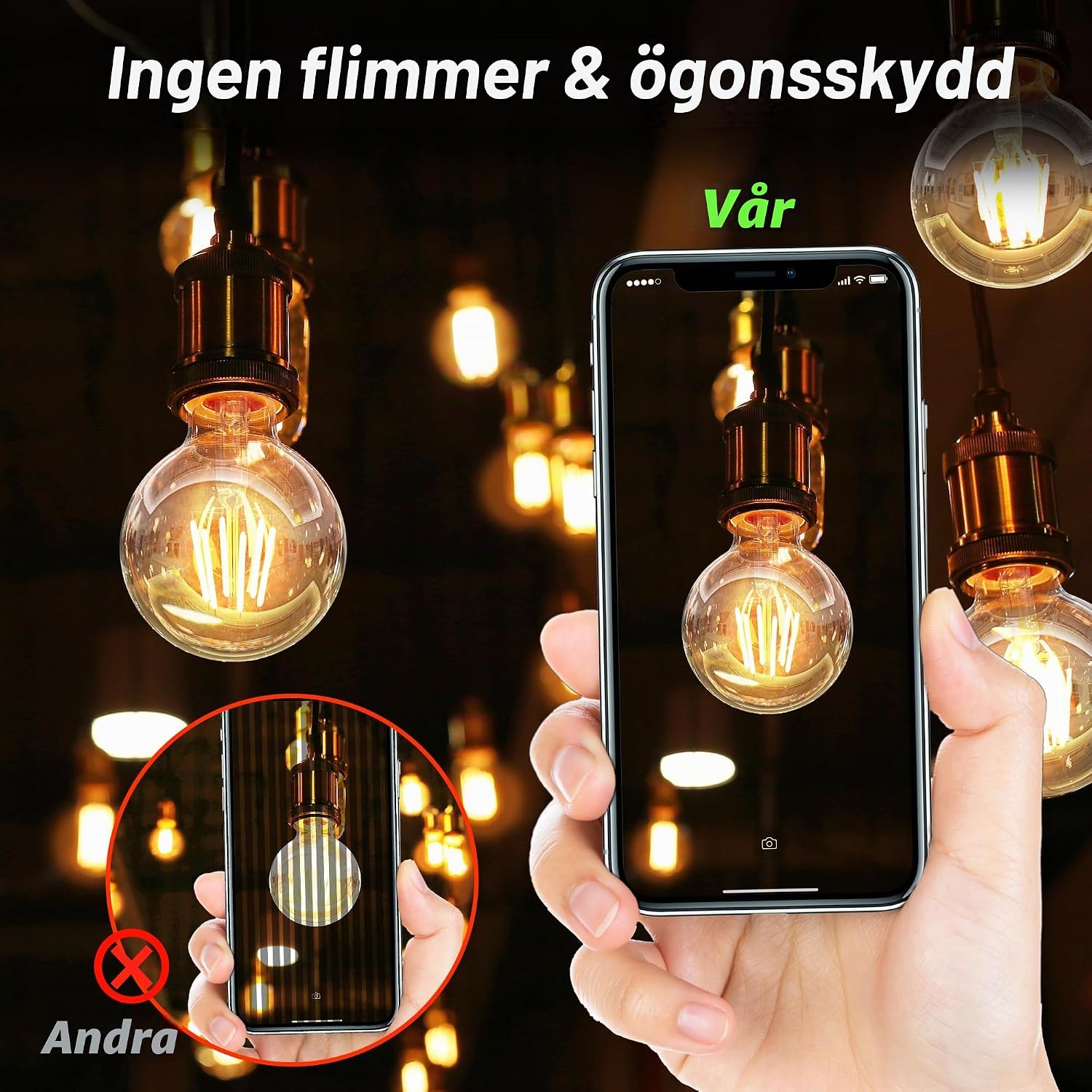 Detalle 2 de WEDNA G80 E27 LED-lampa, 6 W, dimbar med bärnstensfärgat glas