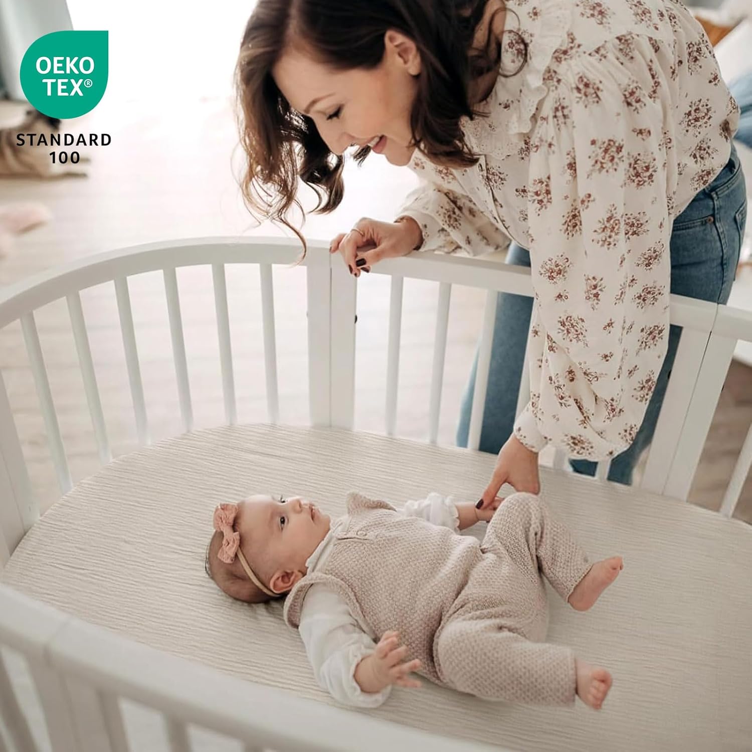 Thumbnail 4 de lulumoon Musselin-Baumwolle Spannbettlaken 2er-Set für Stubenwagen, Kinderwagen & Beistellbett (Gänseblümchen Weiß)