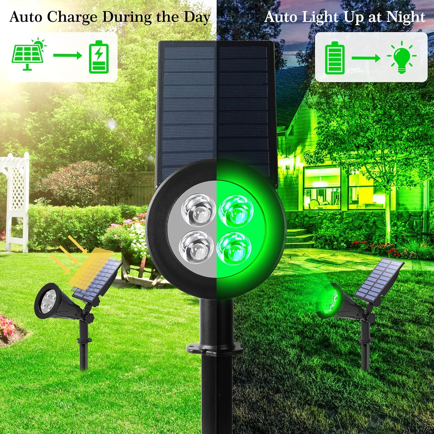 Thumbnail 3 de T-SUN 2 Pack Solar LED Spotlights (250LM) – Outdoor Security & Garden Landscape Lights, Green