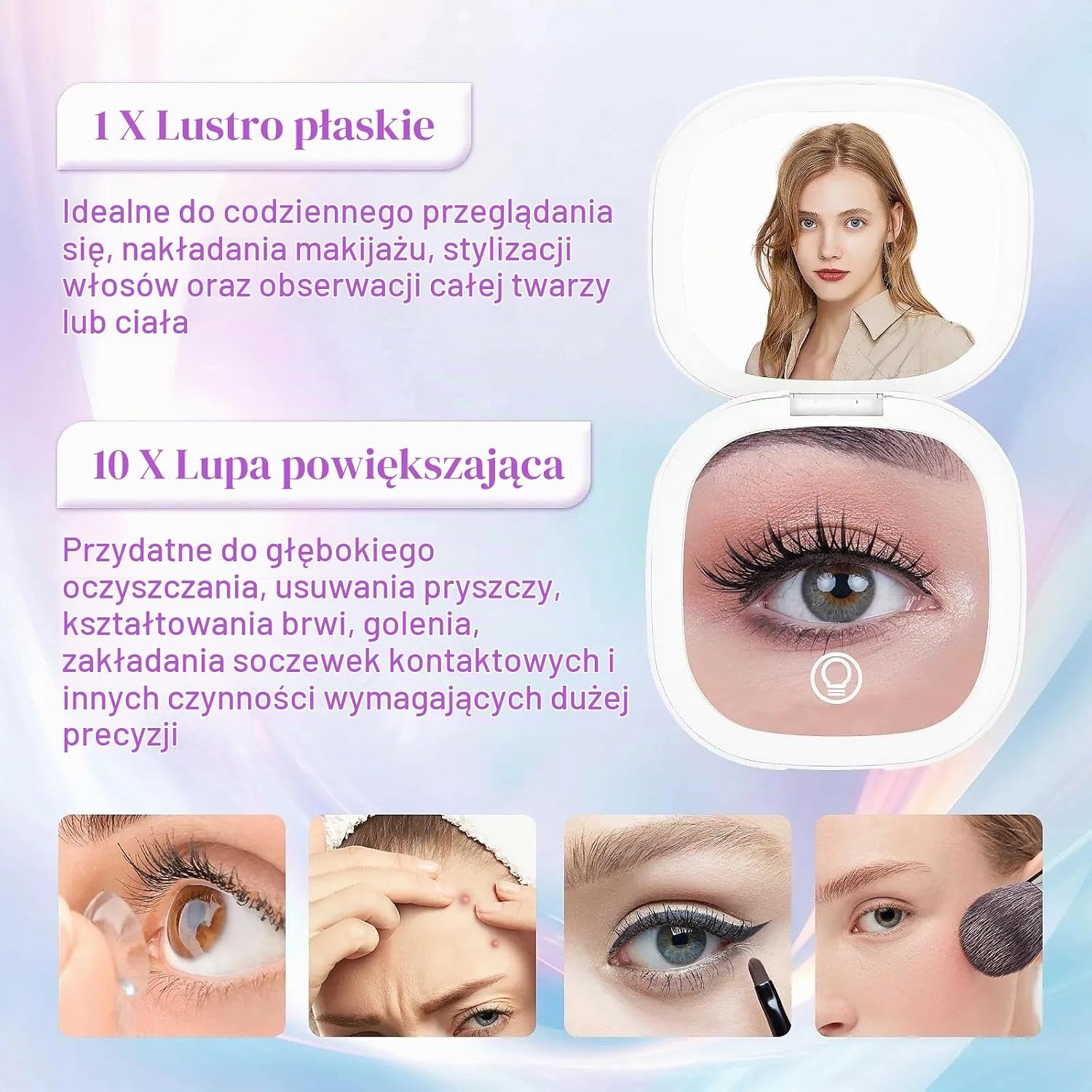 Detalle de Collazoey lusterko kieszonkowe LED 1x/10x, USB-C, 3 tryby światła