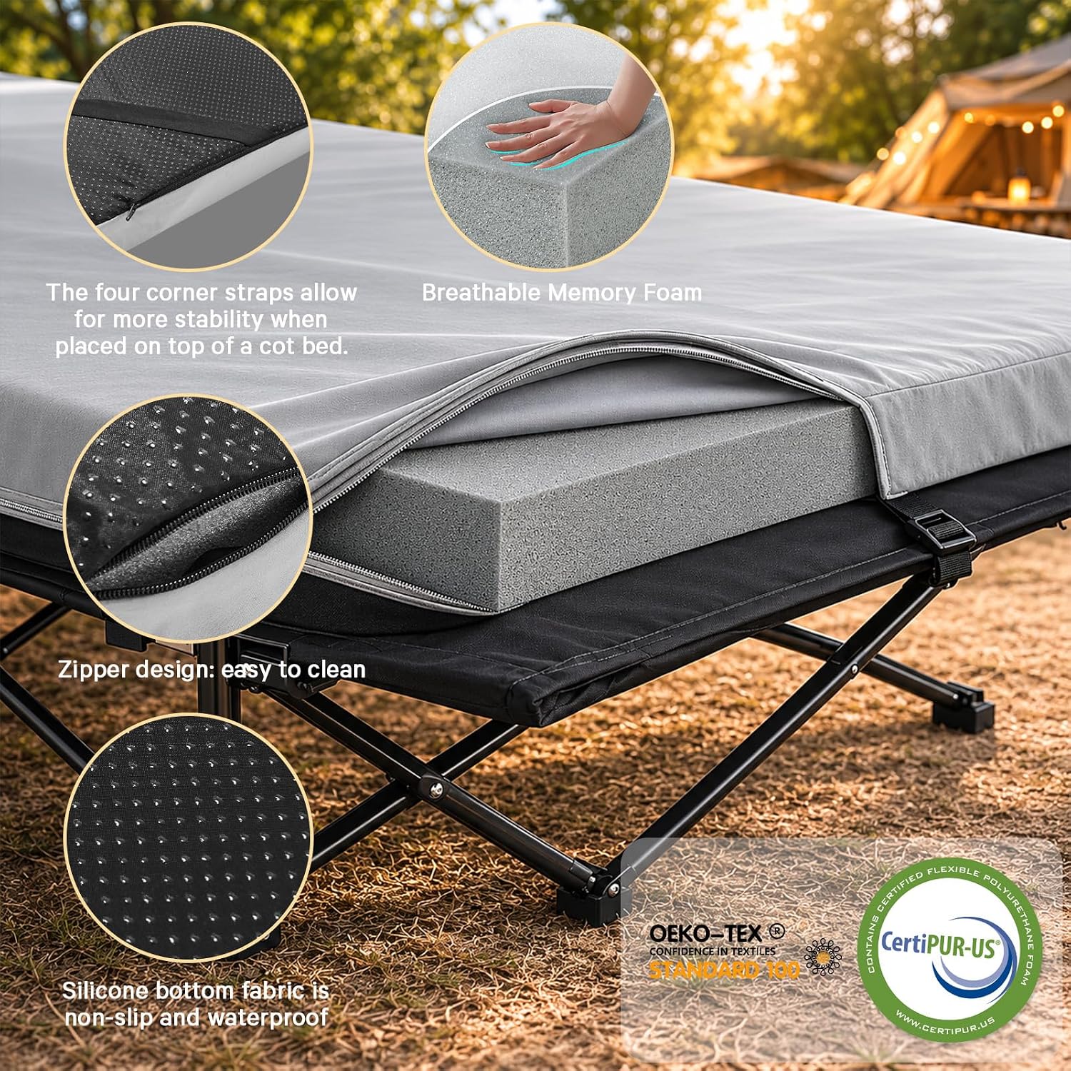 Thumbnail 6 de CYMULA Camping Cot Mattress Topper (2-inch Memory Foam) — Portable Roll-Up Mattress Pad for Adults (only mattress)