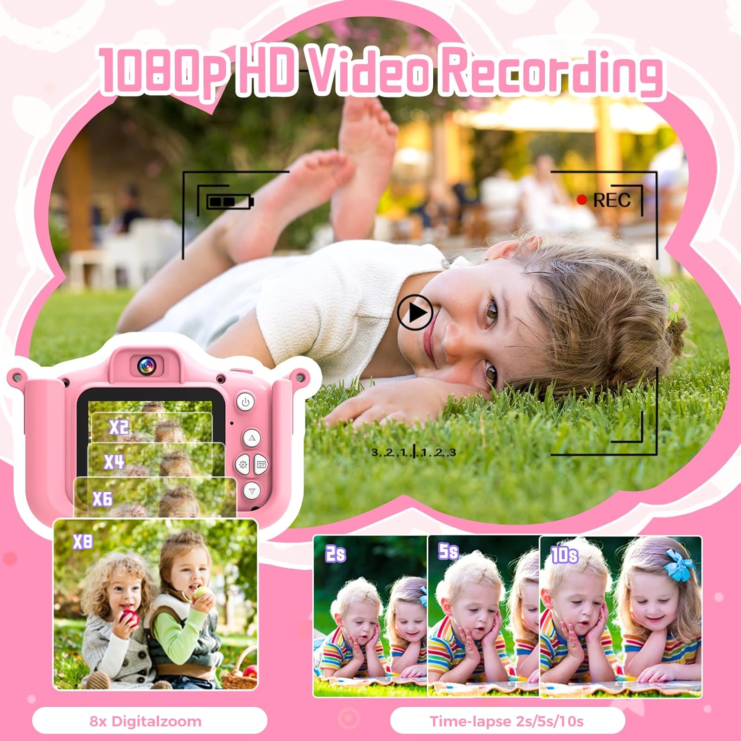 Detalle 2 de GlowPlayX Kinderkamera 1080P 32 GB – Digitalkamera für Kinder
