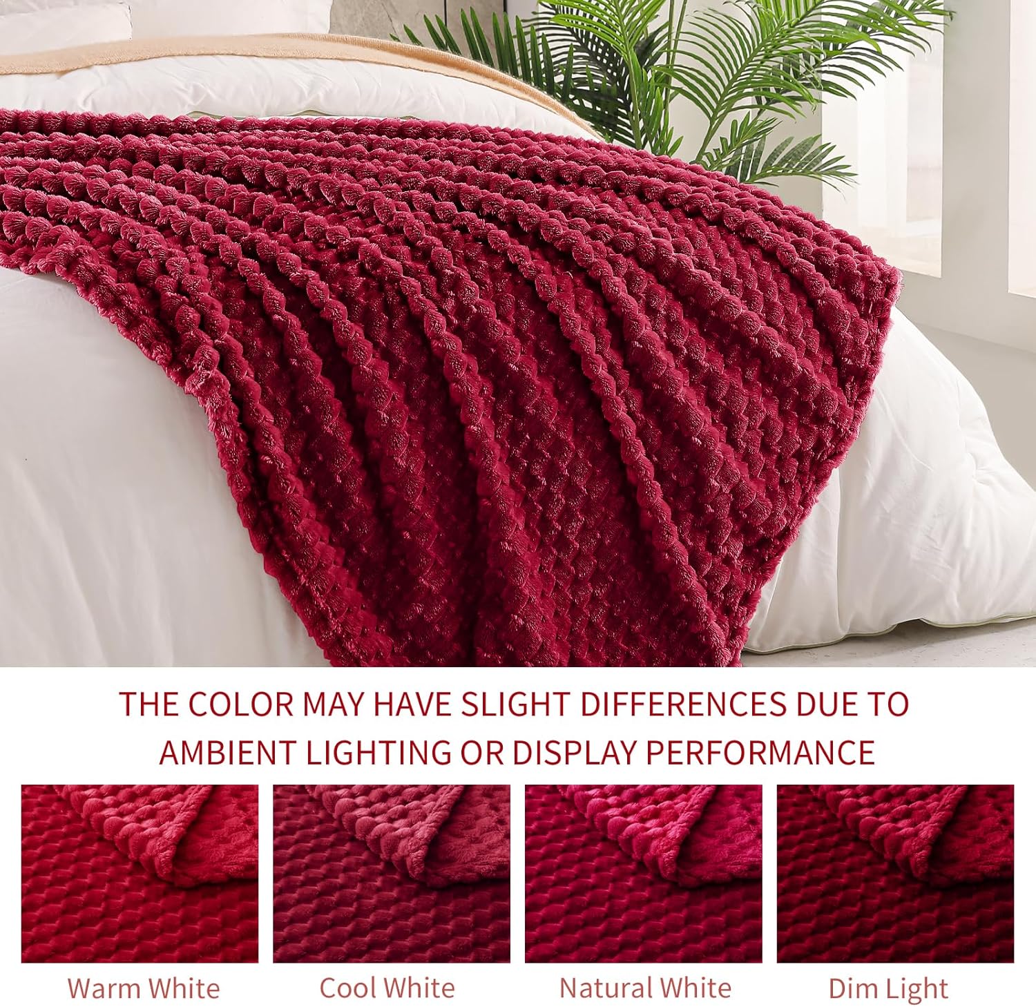 Thumbnail 3 de Exclusivo Mezcla King Size Fleece Blanket (230x265 cm) – deep red plush sofa throw for all seasons