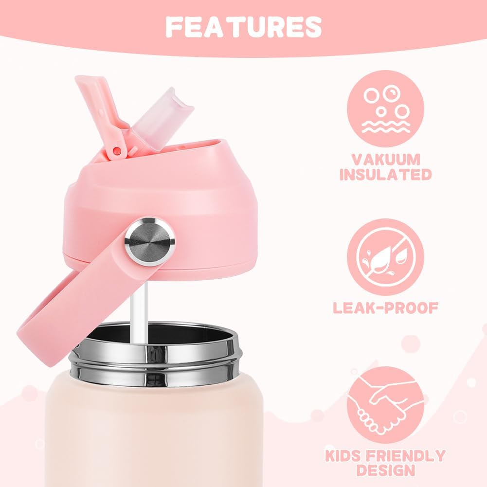 Detalle de AMFUN Kinder Edelstahl-Wasserflasche 350 ml mit Strohhalm (BPA-frei), auslaufsicher