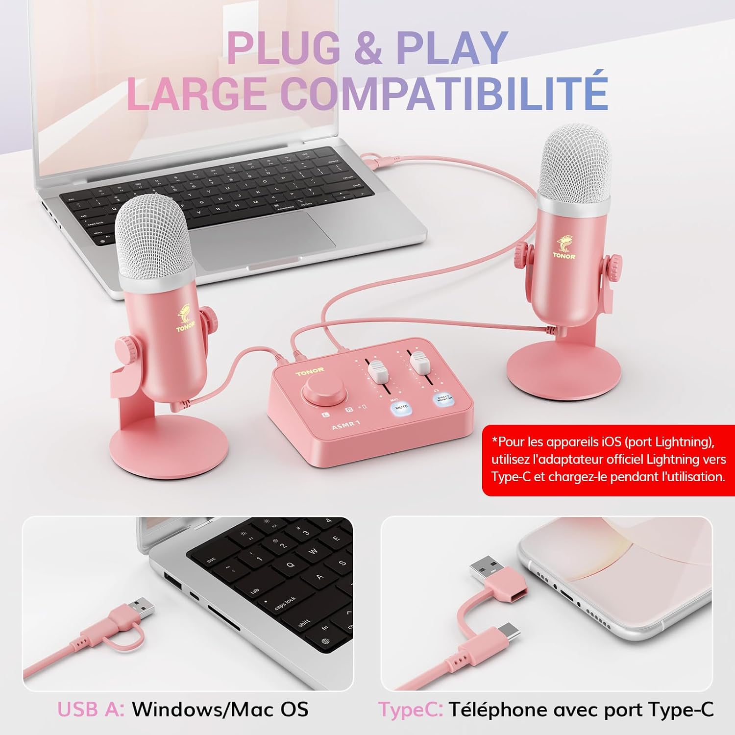 Thumbnail 1 de TONOR ASMR-set met dubbele condensatormicrofoons, audio-interface en 192 kHz