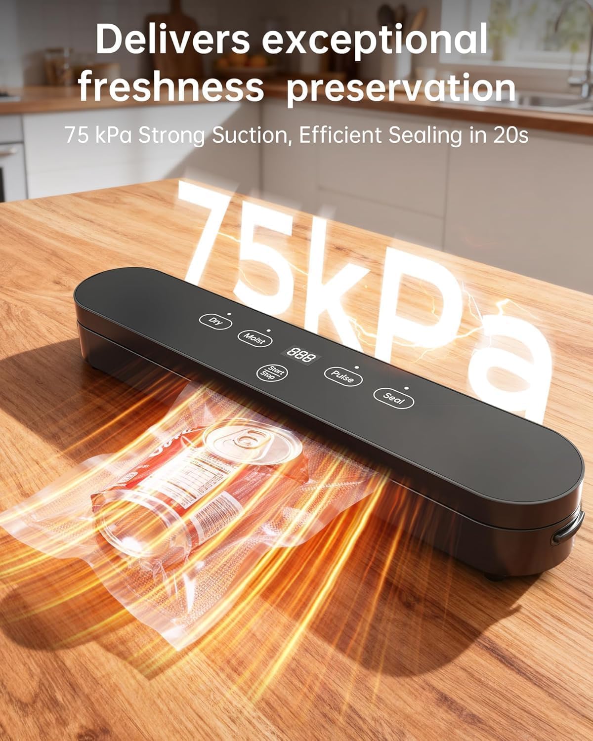 Thumbnail 1 de 75kPa Vacuum Sealer Machine: Compact 4-in-1 Food Sealer with Digital Timer