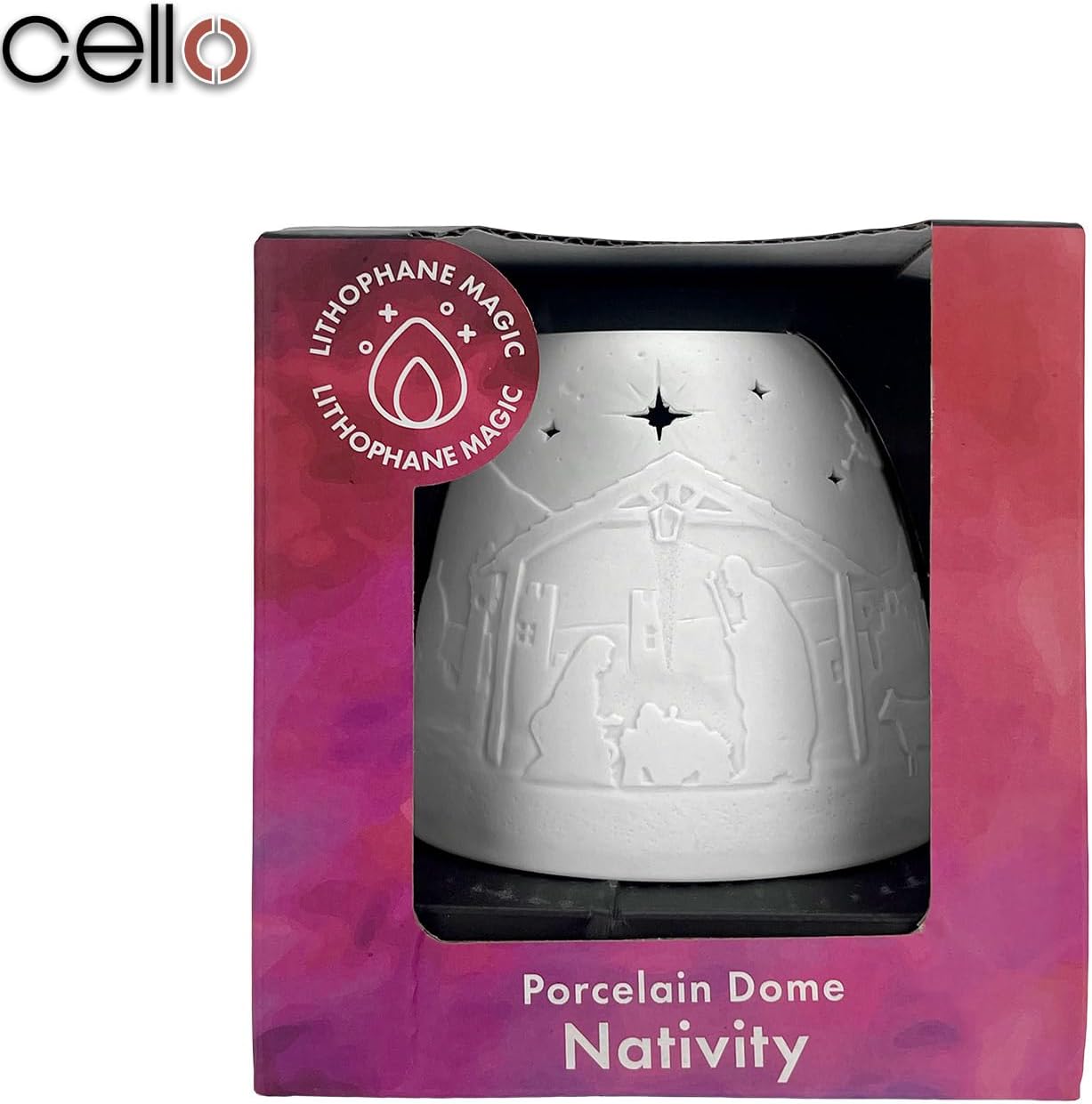 Thumbnail 6 de Cello Porcelain Tall Tealight Holder Dome with 3D nativity projection