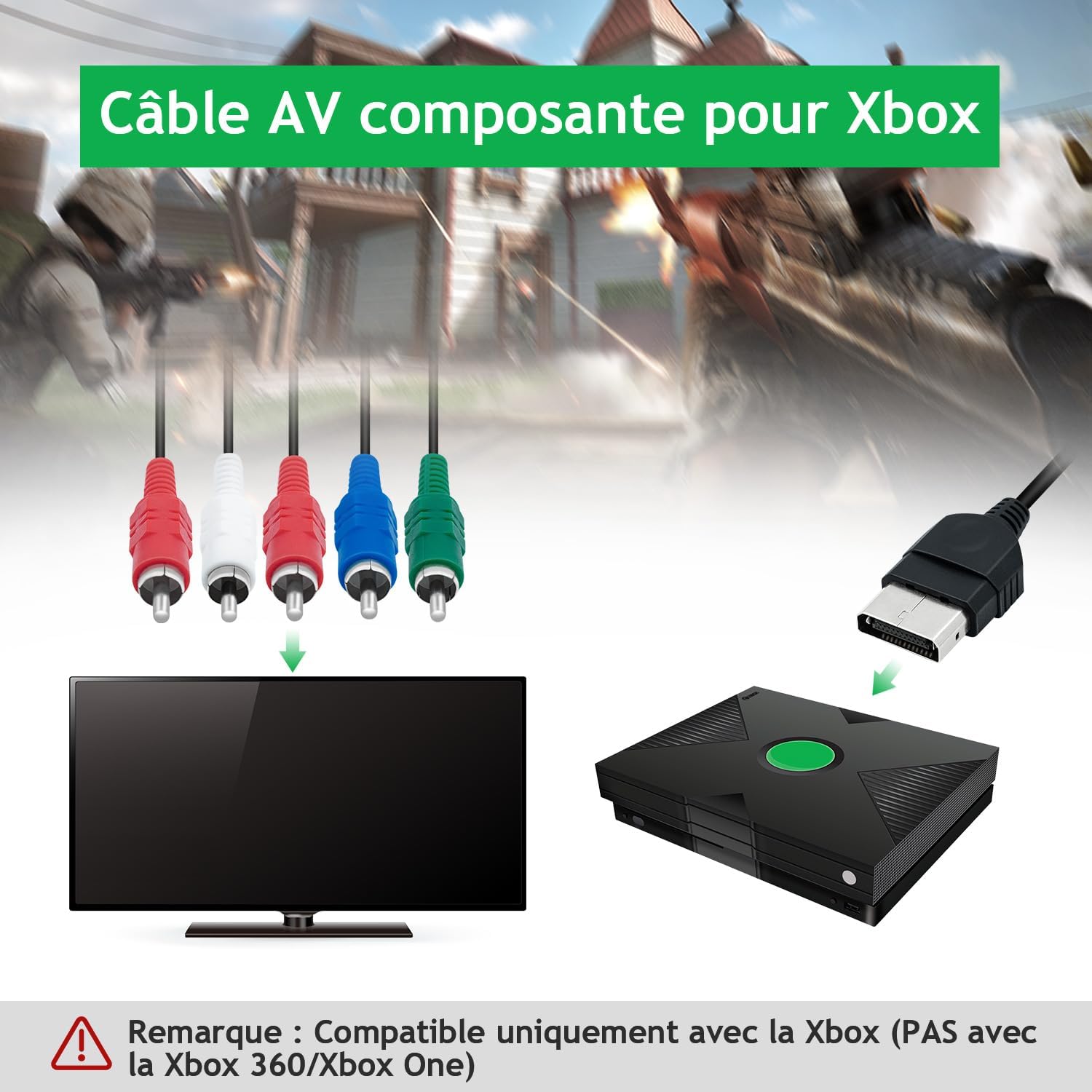 Thumbnail 2 de Gam3Gear Mcbazel : câble AV composant pour Xbox (166 cm) pour une image plus nette que le composite/RCA