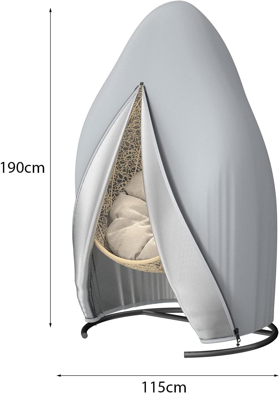 Detalle de Patio waterproof hanging egg chair cover (115x190cm) in 210D Oxford fabric with zipper – Black