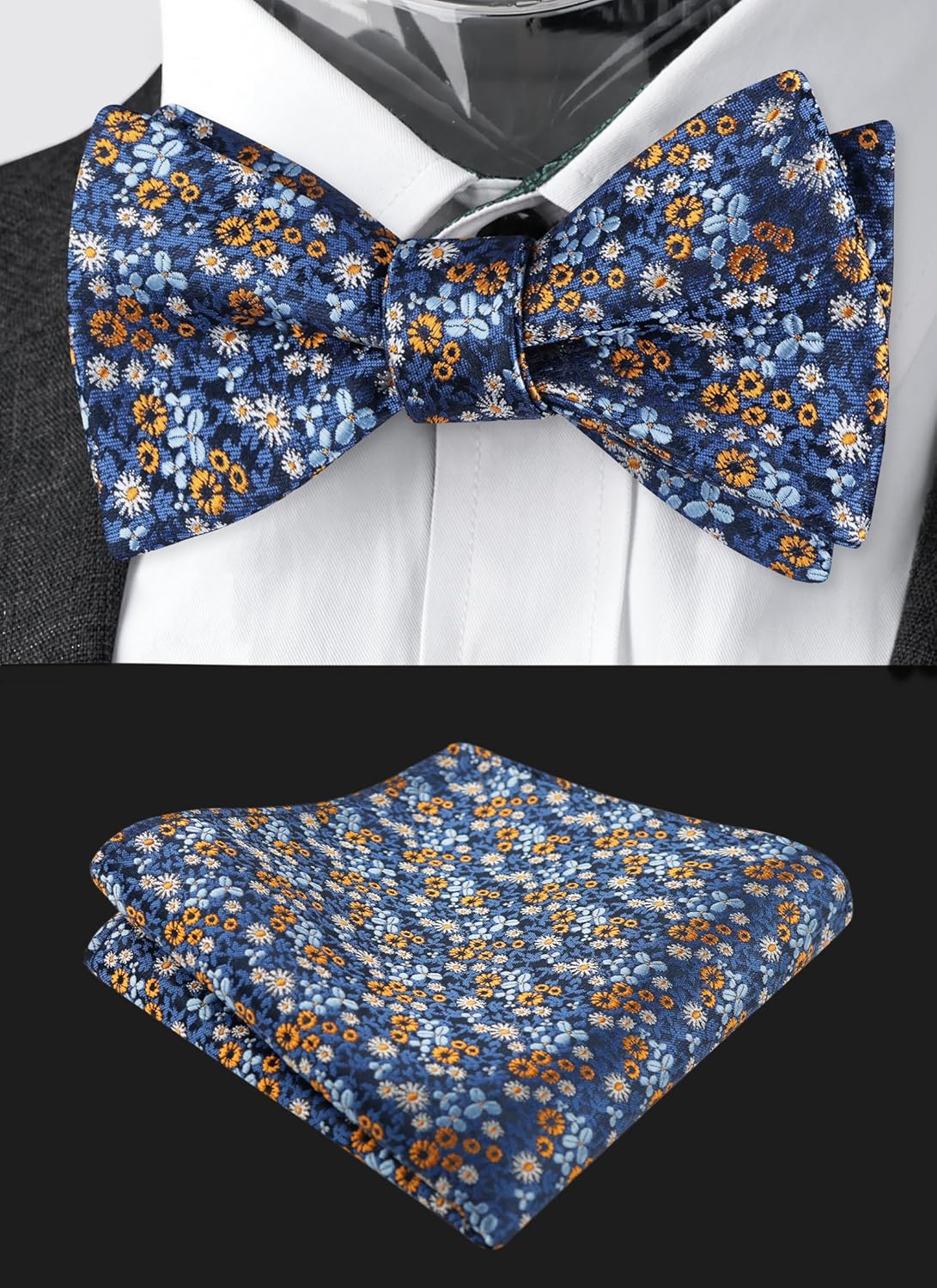 Thumbnail 1 de Alizeal Floral Patterned Self-Tied Bow Tie & Pocket Square Set
