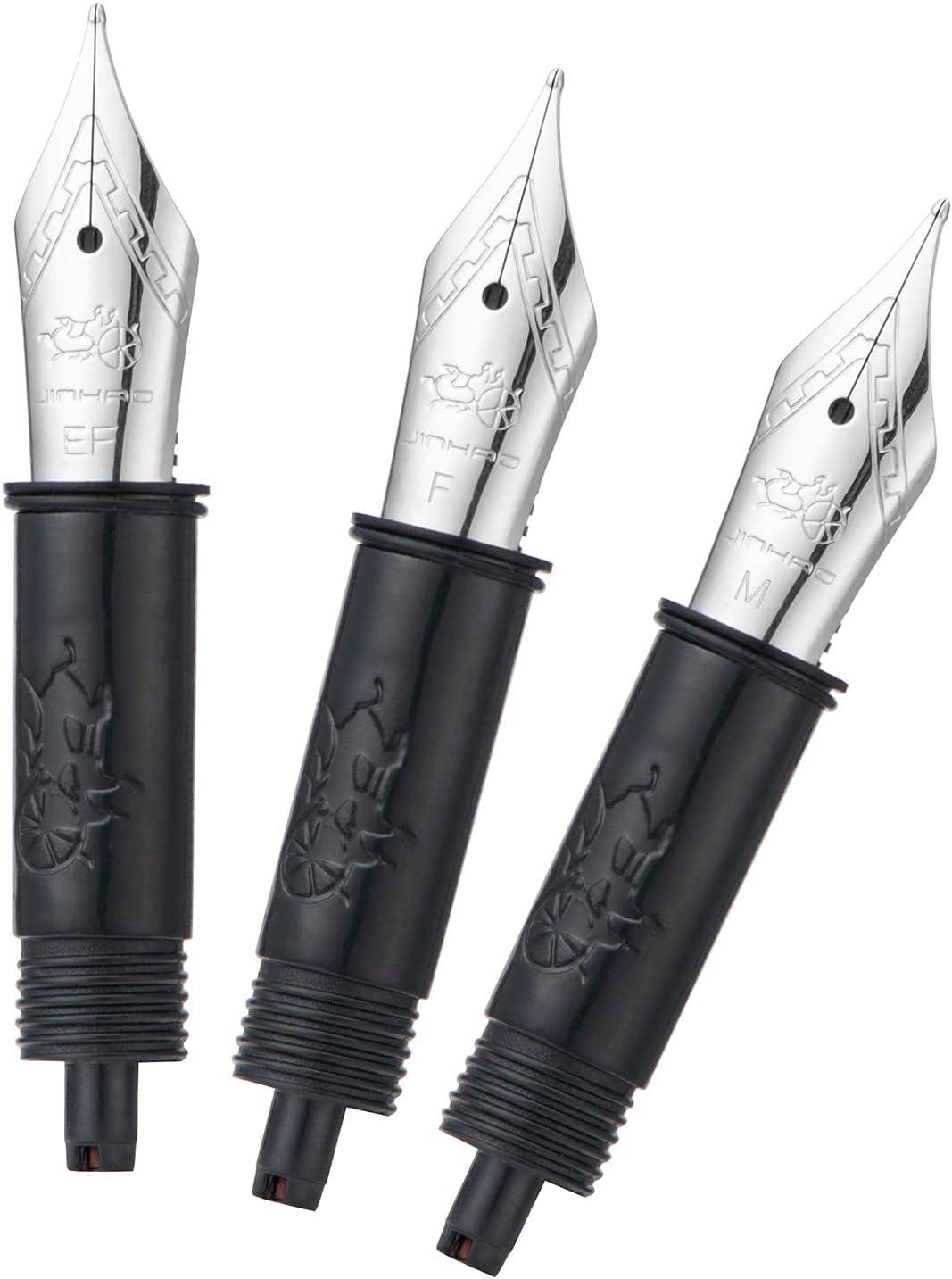 Detalle de Lanxivi set of 3 Jinhao 100 extra fine nib units (size #6) with black section and silver trim