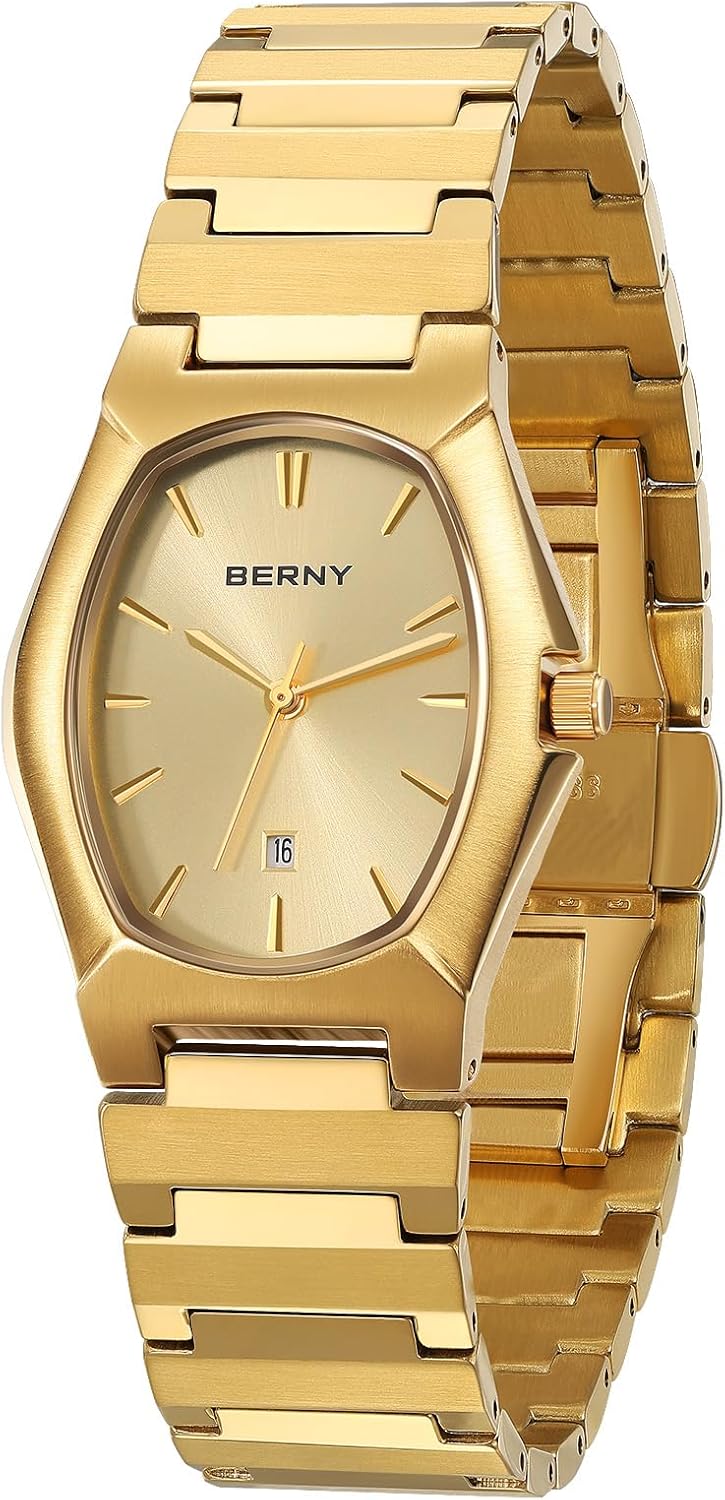 Thumbnail 6 de BERNY Herren-Quarzarmbanduhr mit Gold-Optik, wasserdicht (3 ATM) und analogem Zifferblatt
