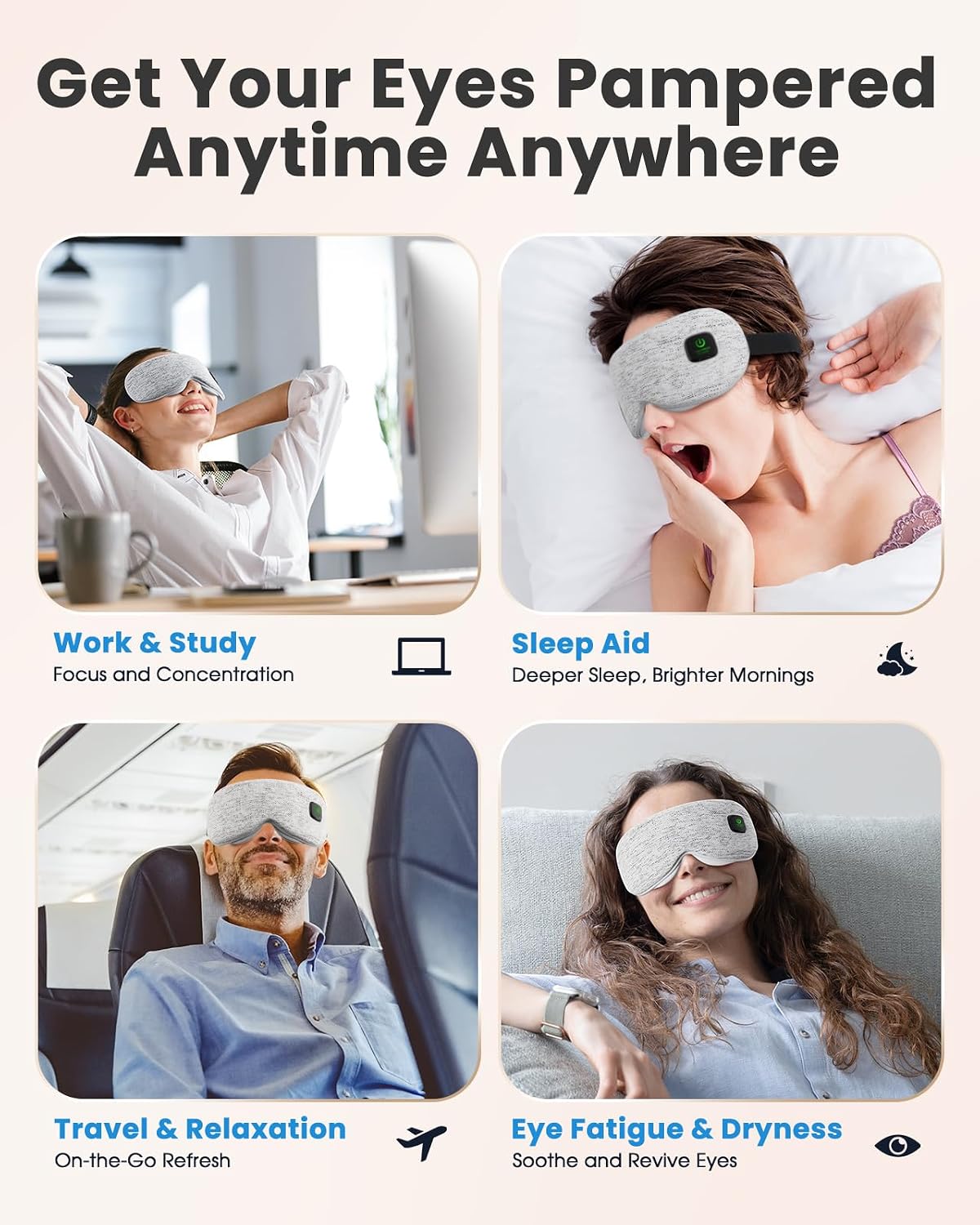 Detalle 2 de Azang KT-YZ001 Cordless Heated Eye Mask, 3 Heat Levels, 1500mAh, Gray