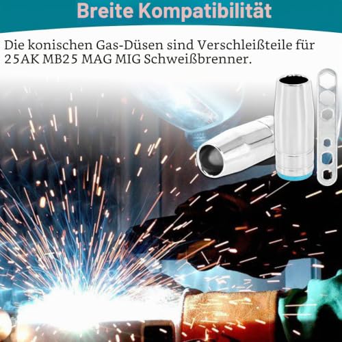 Thumbnail 6 de EATBALE MIG/MAG-Gasdüsen für 25MB/AK25-Brenner, konisch, 6 Stück mit Schlüssel