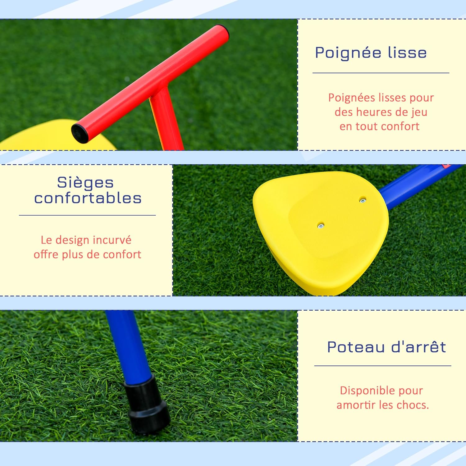 Detalle de Outsunny Balançoire à bascule avec rotation 360° pour enfants de 3 à 8 ans – cadre métal, pied 4 tiges (184 x 76 x 71 cm)