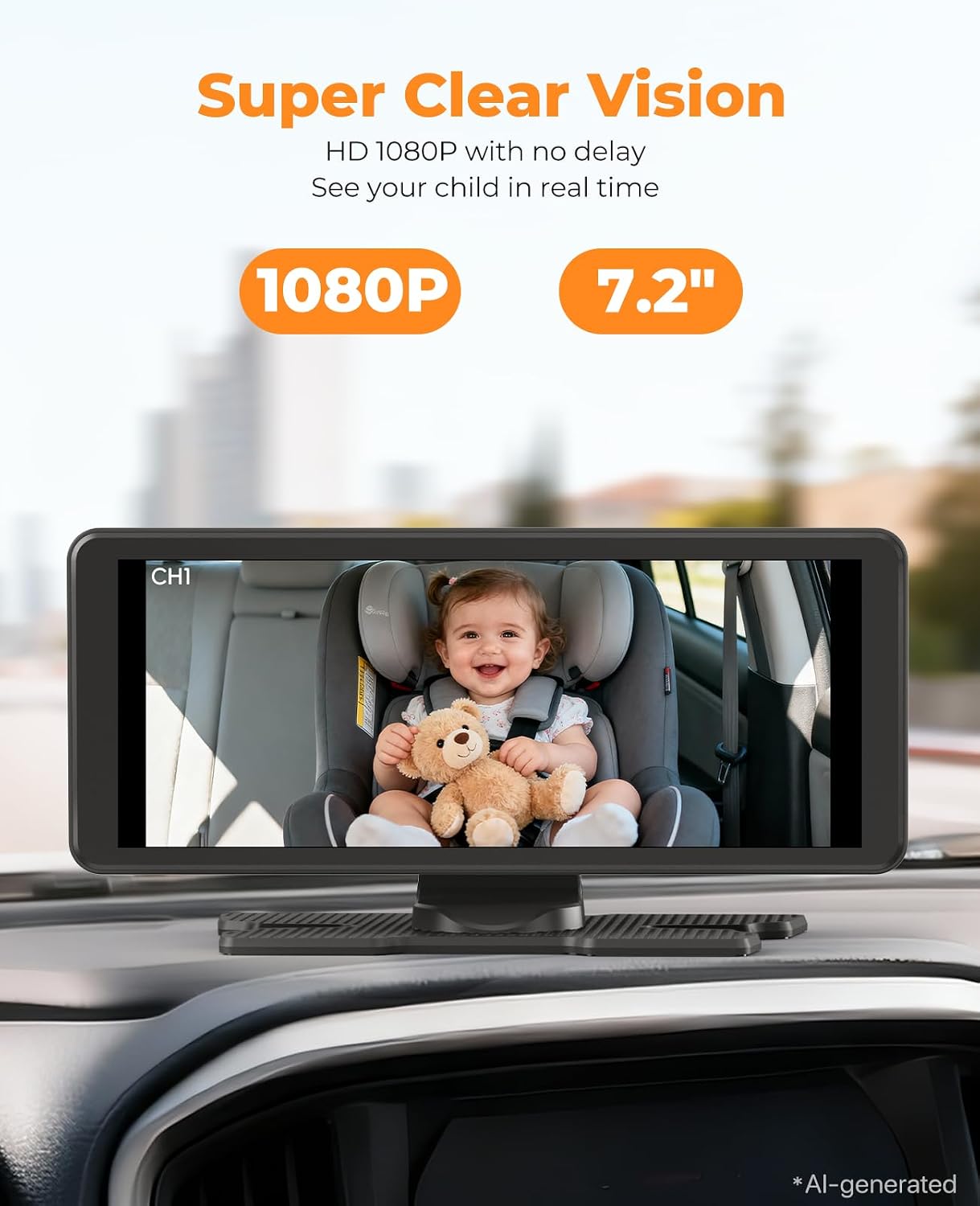 Detalle 2 de LUCKVIEW Dual Baby Car Camera 7.2-Inch Display