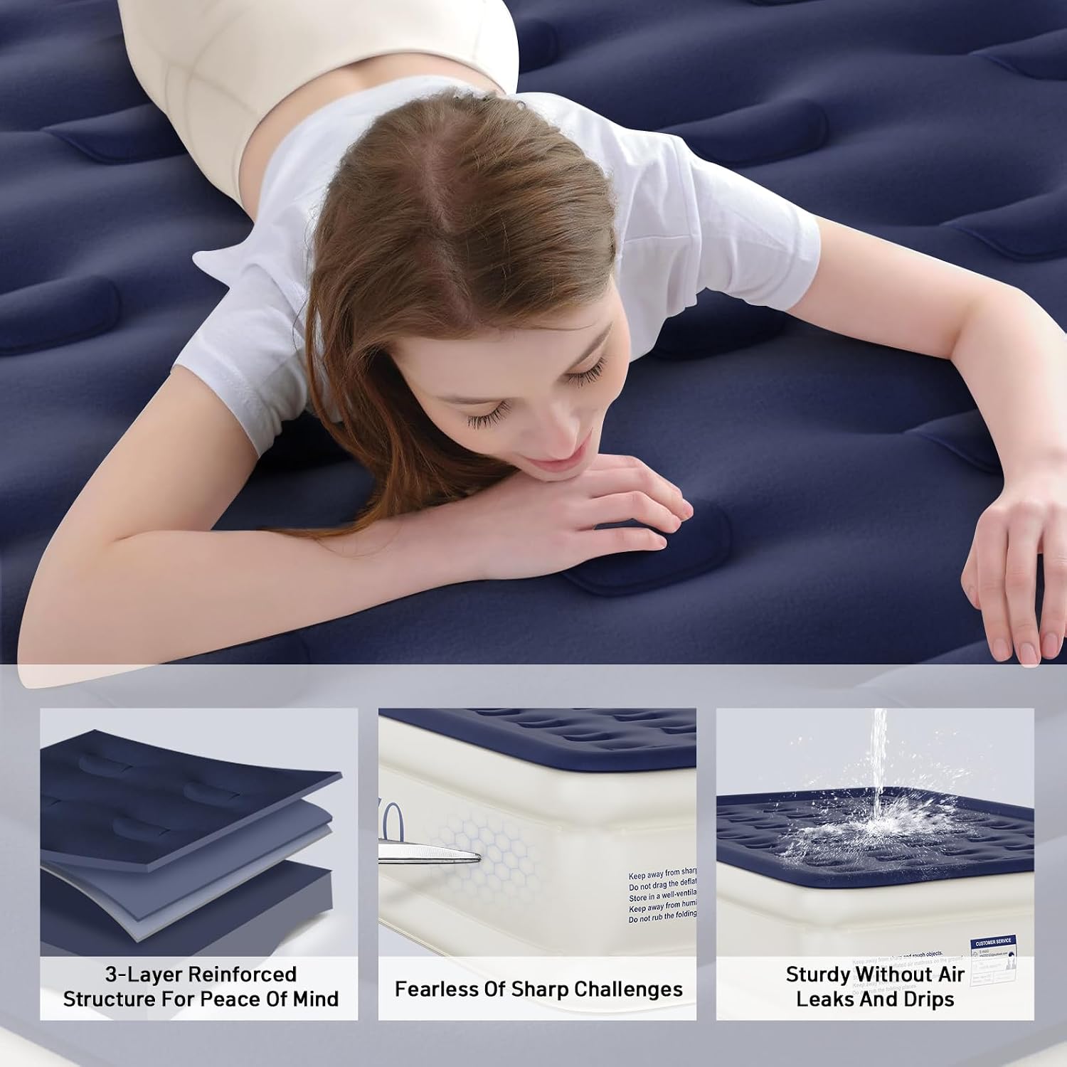 Detalle de KNZZO Queen Air Mattress with Built-in Pump and Plush Flocked Top