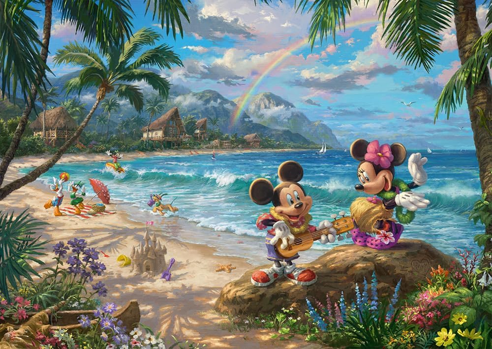 Detalle de Schmidt Spiele 57528 Thomas Kinkade-puzzel met Mickey en Minnie in Hawaï, 1.000 stukjes