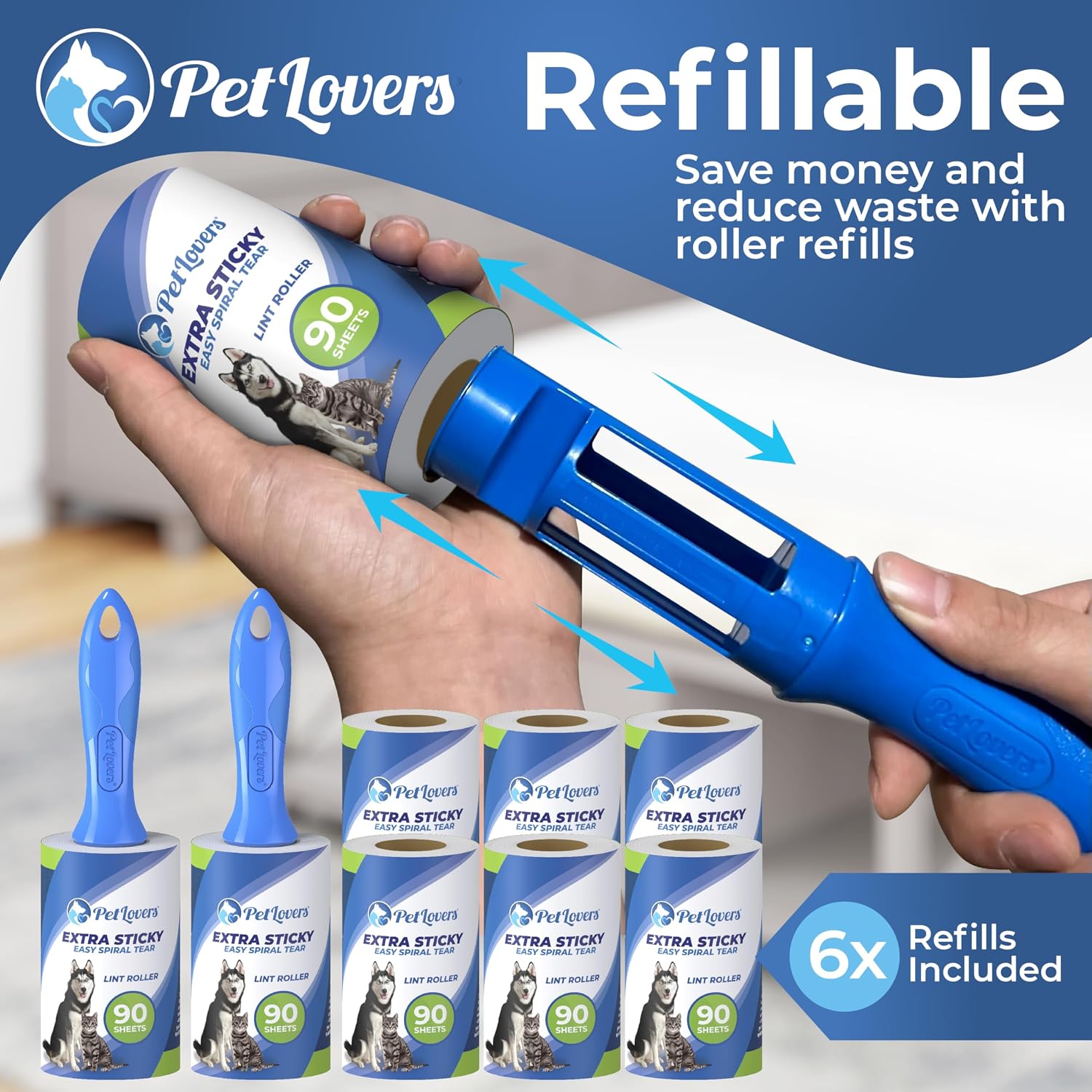 Detalle 2 de PetLovers Fusselrolle 720 Blatt 8er-Set 🧹