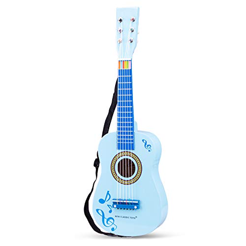 Detalle 2 de New Classic Toys Guitare débutants avec livre clef, 349, bleu avec fleurs 🎸