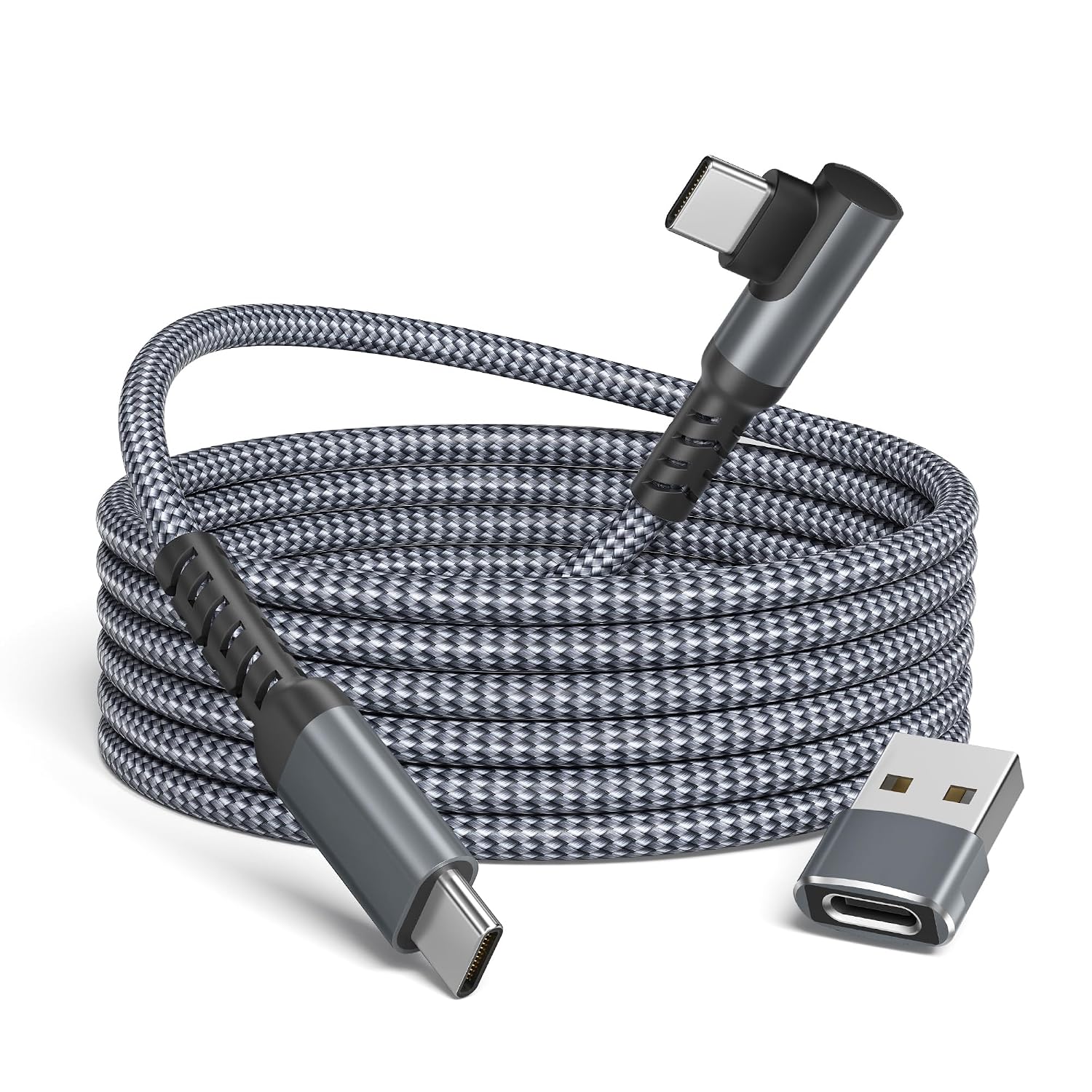 Detalle de BASESAILOR 60W USB-C fast charging car charger cable with right-angled connector (3m) + USB-C adapter