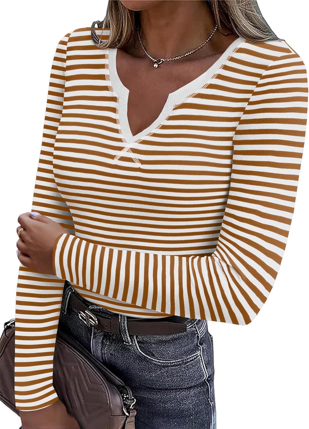 Thumbnail 5 de Zeagoo V-Neck Rib Knit Slim Fit Top