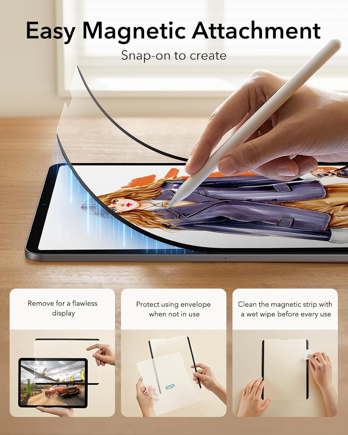 Thumbnail 3 de ESR Magnetisch Paper-Feel Schutzfolie für iPad Pro 11 (2022/2021/2020/2018) und iPad Air 5/4 – papierähnliches Schreiben, abnehmbar und wiederverwendbar