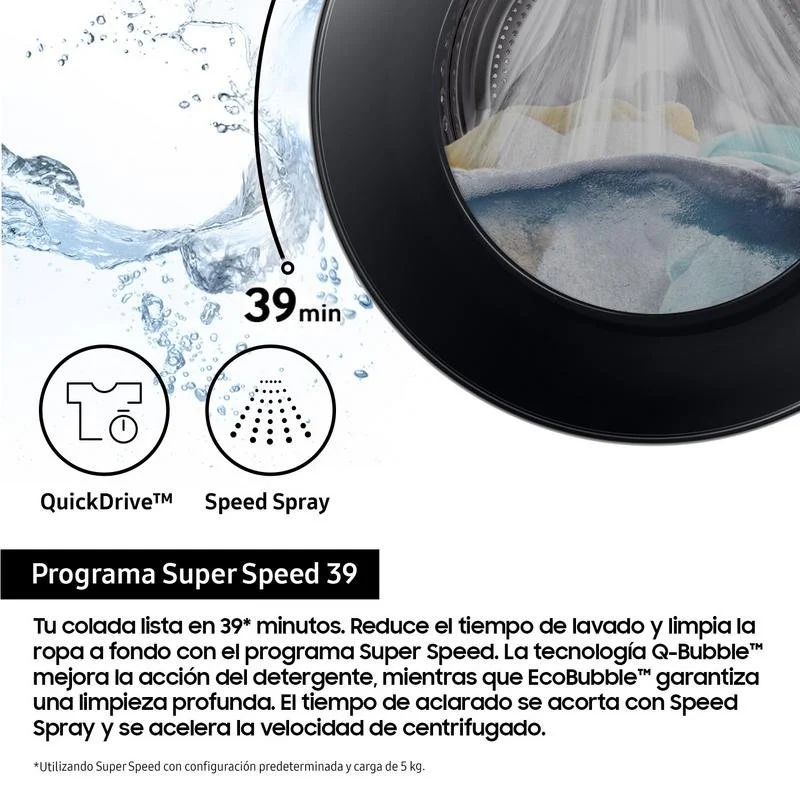 Detalle de Samsung WD90DG5G34BEEC: lavasecadora 9 kg/5 kg, fondo reducido y conectividad inteligente