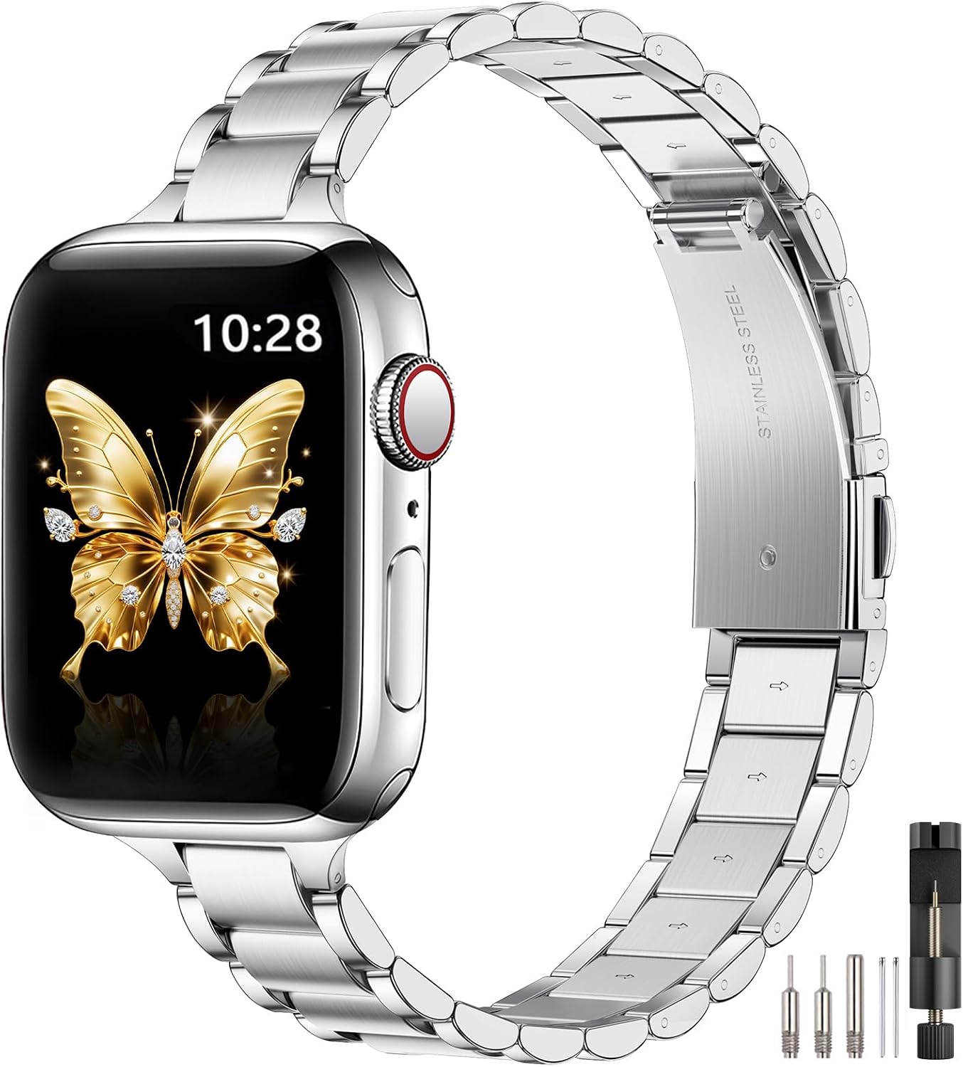 Detalle de WFEAGL Stainless Steel Apple Watch strap (Slim) in Silver for 42mm–49mm models