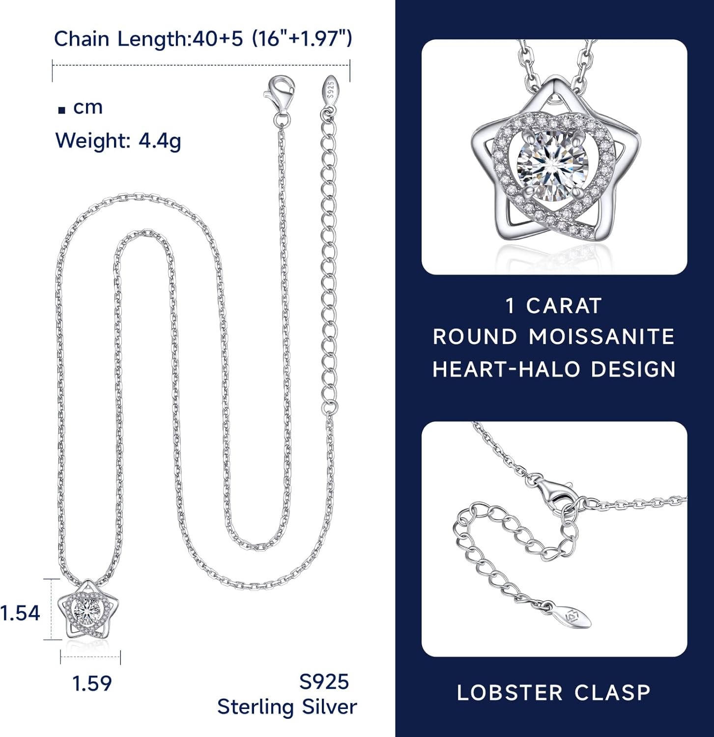 Detalle de MomentWish moissanite necklace 1-2 carat