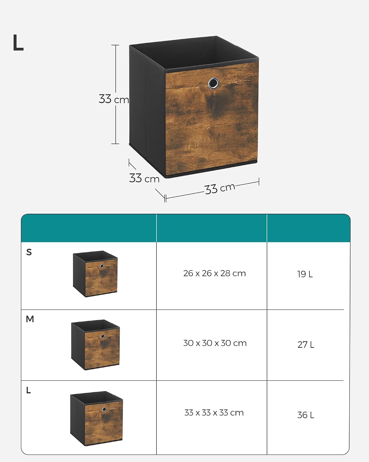 Detalle de SONGMICS RFB133B01 opbergdozen, set van 6, 33 x 33 x 33 cm