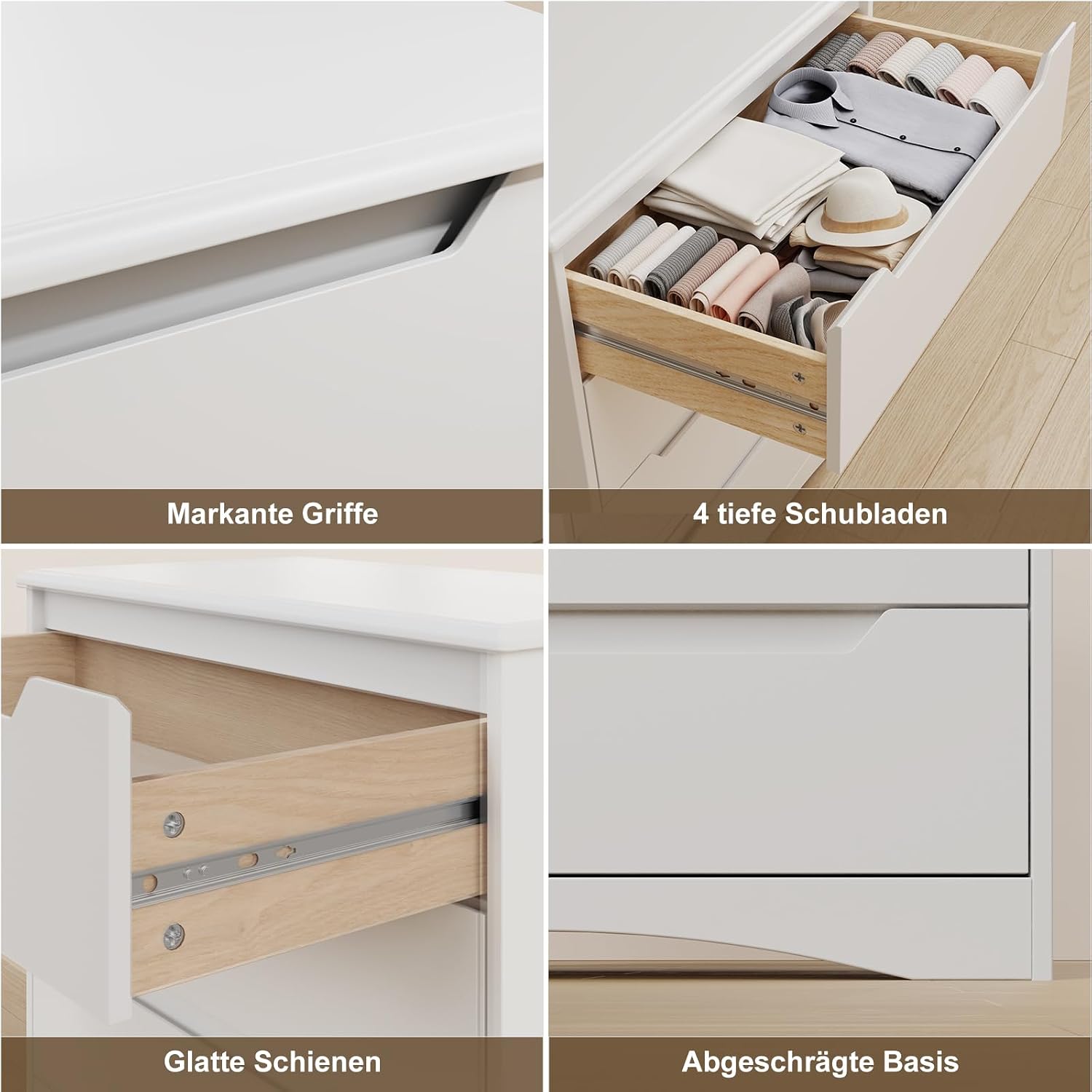 Detalle 2 de Bealife AP22-EU commode met 4 laden, witte MDF-kast met kantelbeveiliging