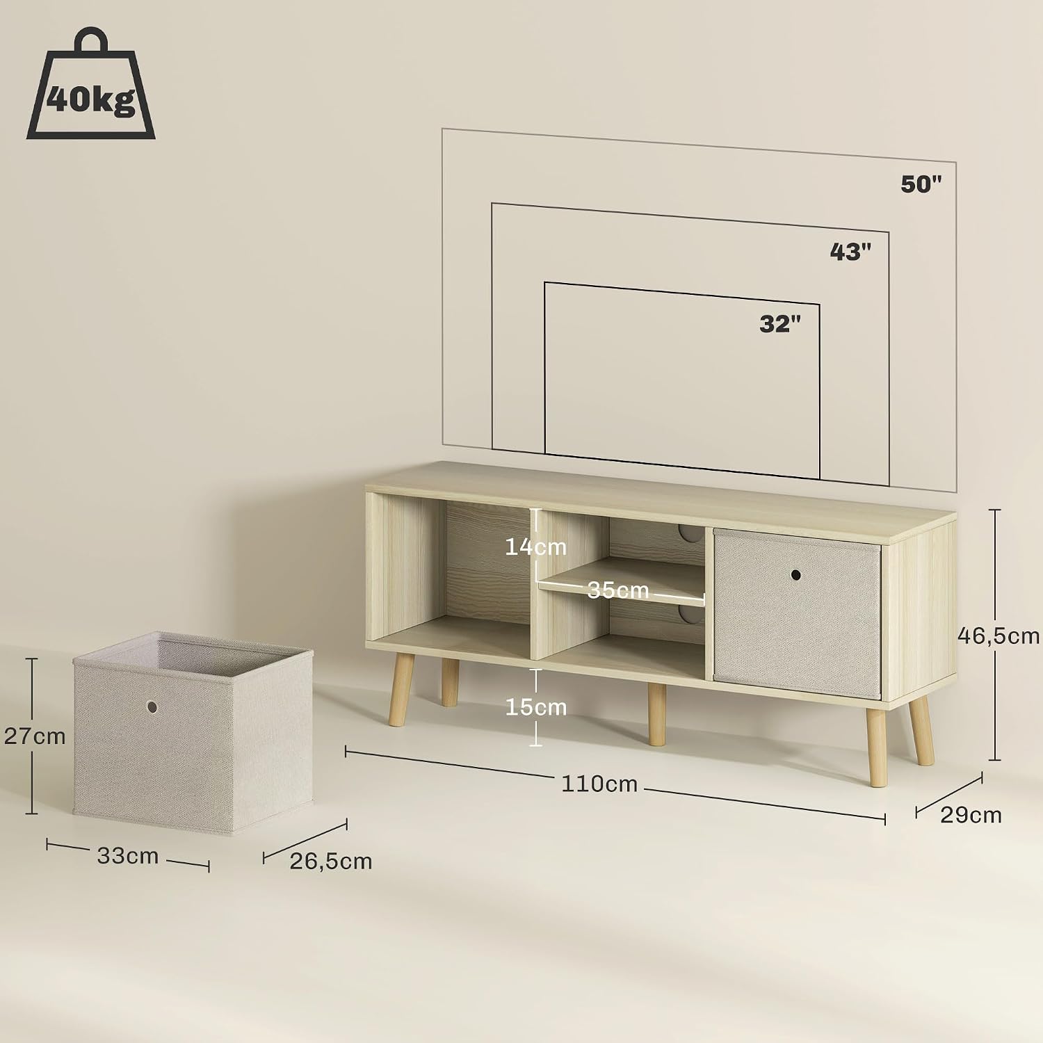 Thumbnail 6 de HOMCOM Mueble de TV 110 cm beige