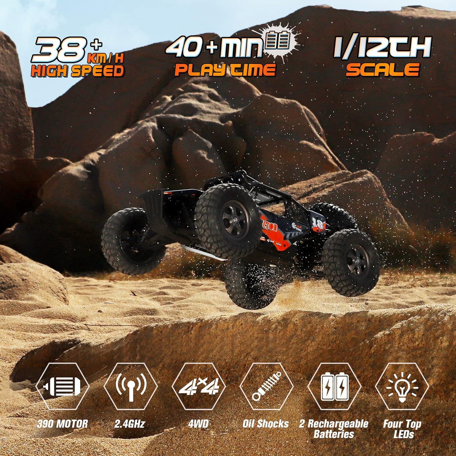 Detalle 2 de HAIBOXING RC 1:12 4x4 Truck 23.6 mph
