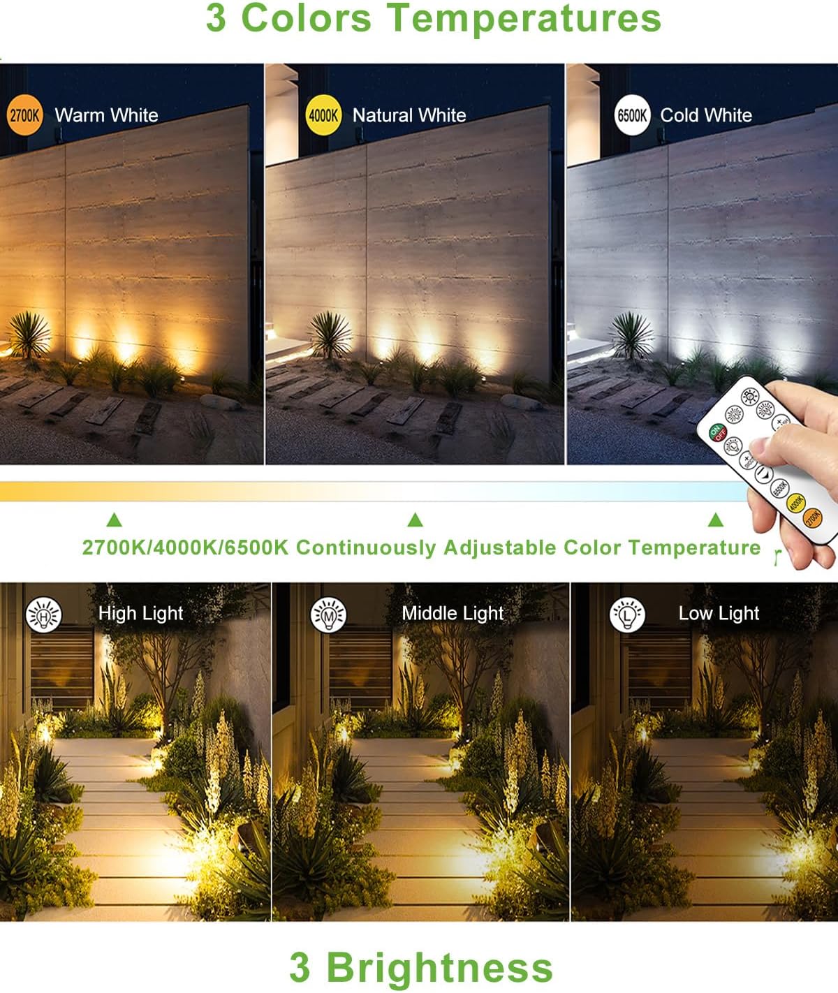 Thumbnail 4 de MEIHUA 3 in 1 Solar Spotlight: IP66 Outdoor Garden Lighting with Remote, 2700K/4000K/6500K