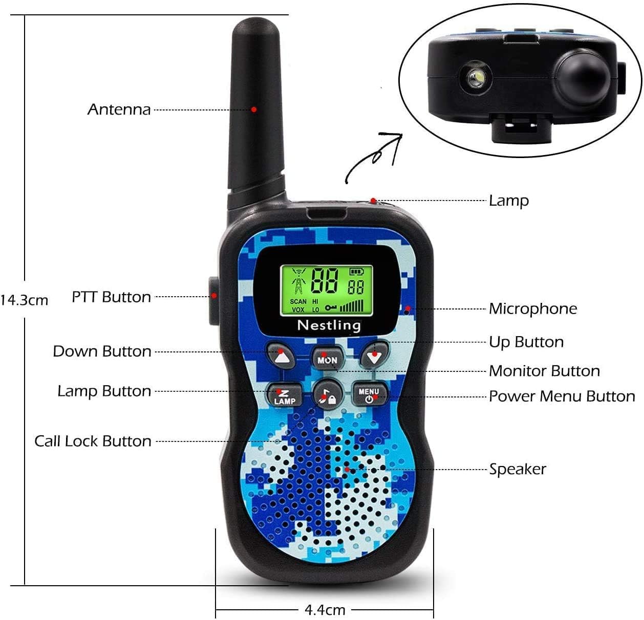 Detalle de Nestling HK-588 walkietalkies voor kinderen, 3-delig met 8 kanalen