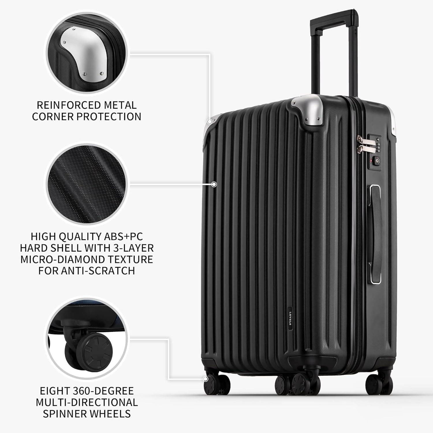 Detalle de LEVEL8 3 Piece Suitcase Set with TSA