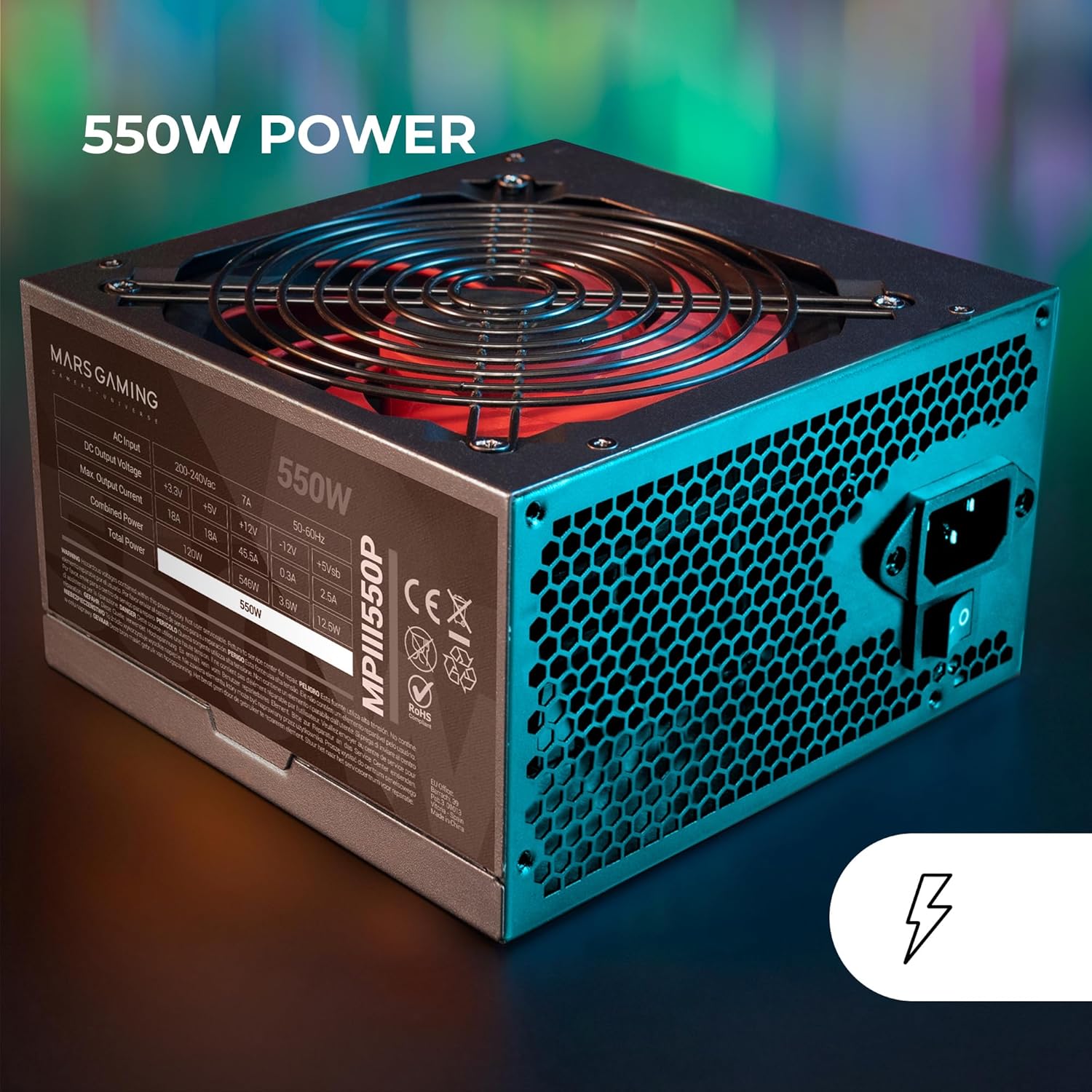 Thumbnail 1 de Mars Gaming MPIII550P ATX-Netzteil 550W mit 5 Jahren Garantie, APFC und 120-mm-FDB-Lüfter