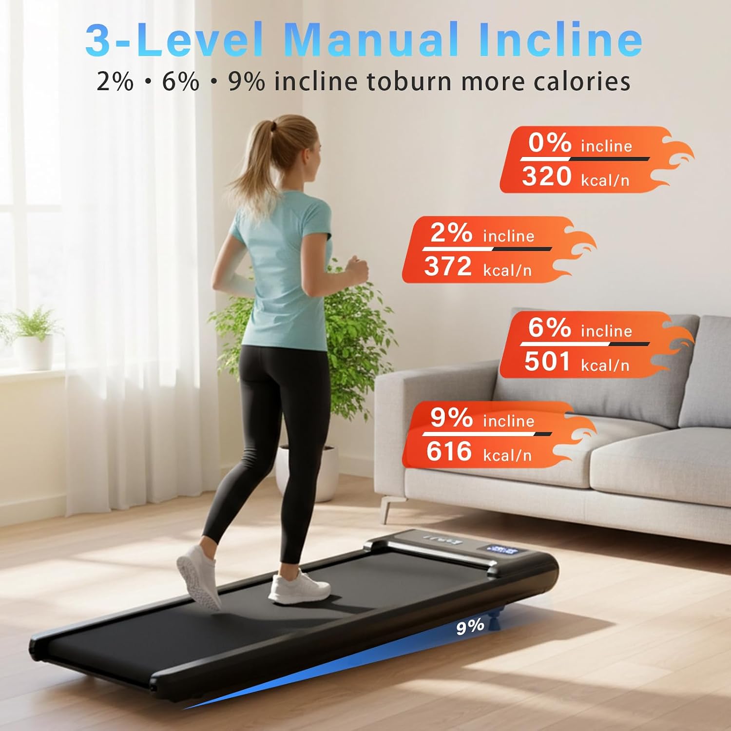 Detalle de TODO Walking Pad with 9% Incline for Home: 3-in-1 Under Desk Treadmill