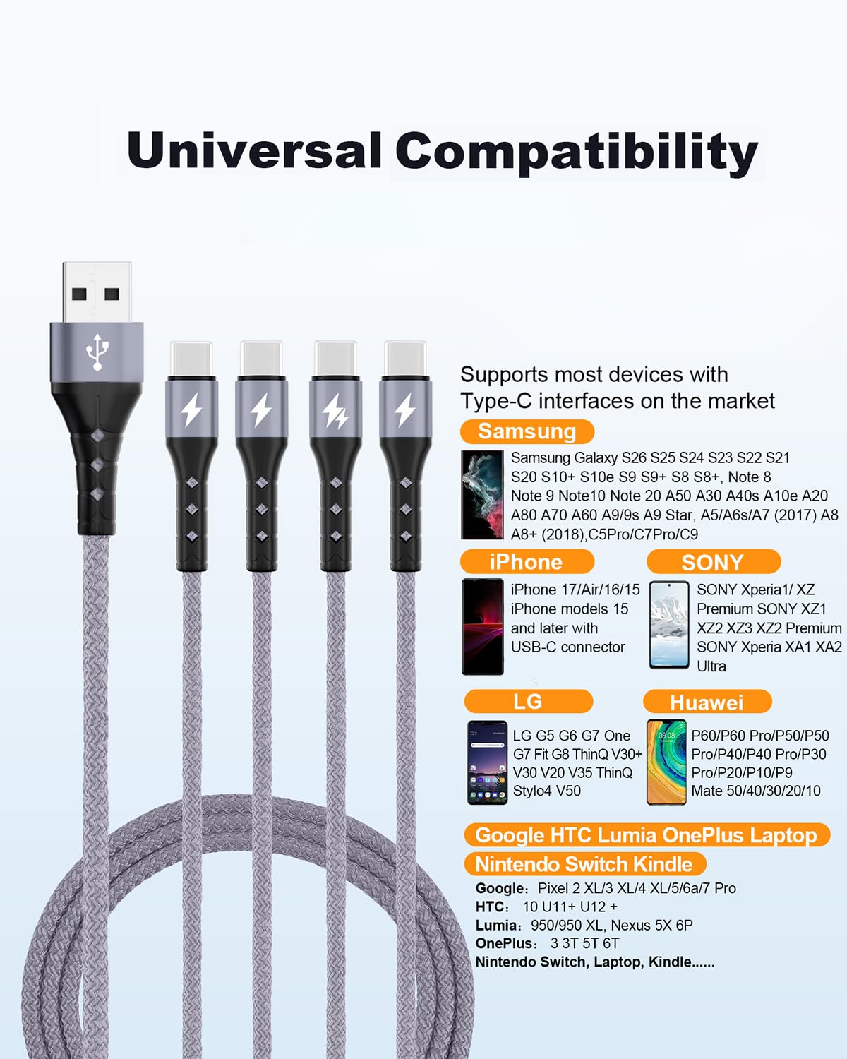 Detalle 2 de SIQIWO USB Typ-C Kabel 1,2 m mit QC 3.0