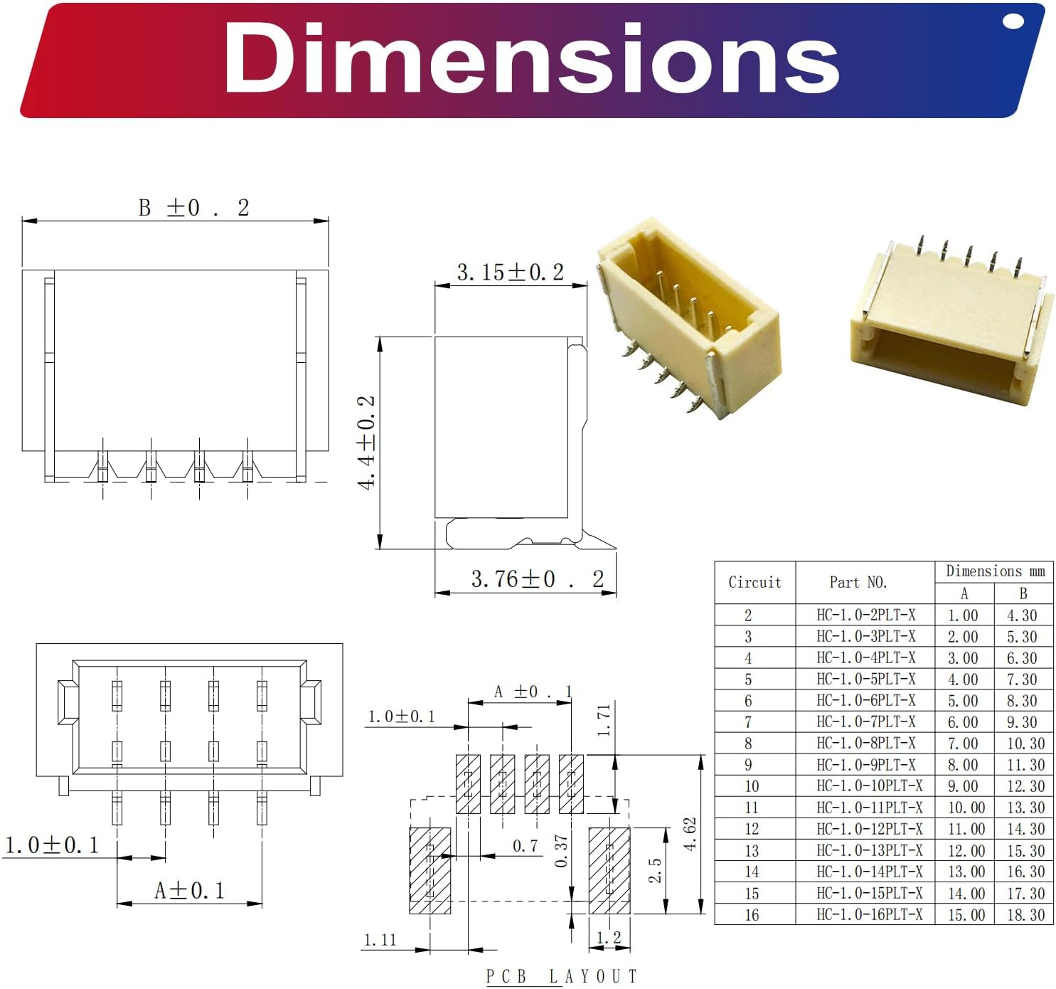 Detalle de Kidisoii SH1.0-SMT-Ver JST SH 1.0mmピッチ SMT垂直ヘッダーキット 86個入り