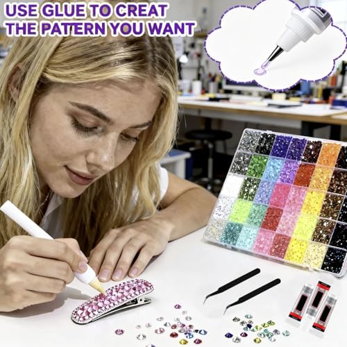 Detalle 2 de Hwsyin 32000 Stück Bedazzler Kit mit Glue – 40 Farben, 3 mm Strass, DIY Glitzer für Nageldesign, Textilien und Körperkunst