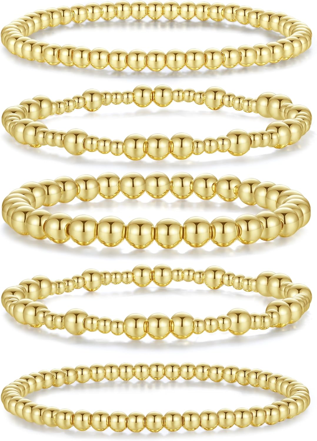 Thumbnail 6 de Sahoottie 5 Pcs Gold Beaded Bracelets for Women – Gold Plated, Stretch, Stackable