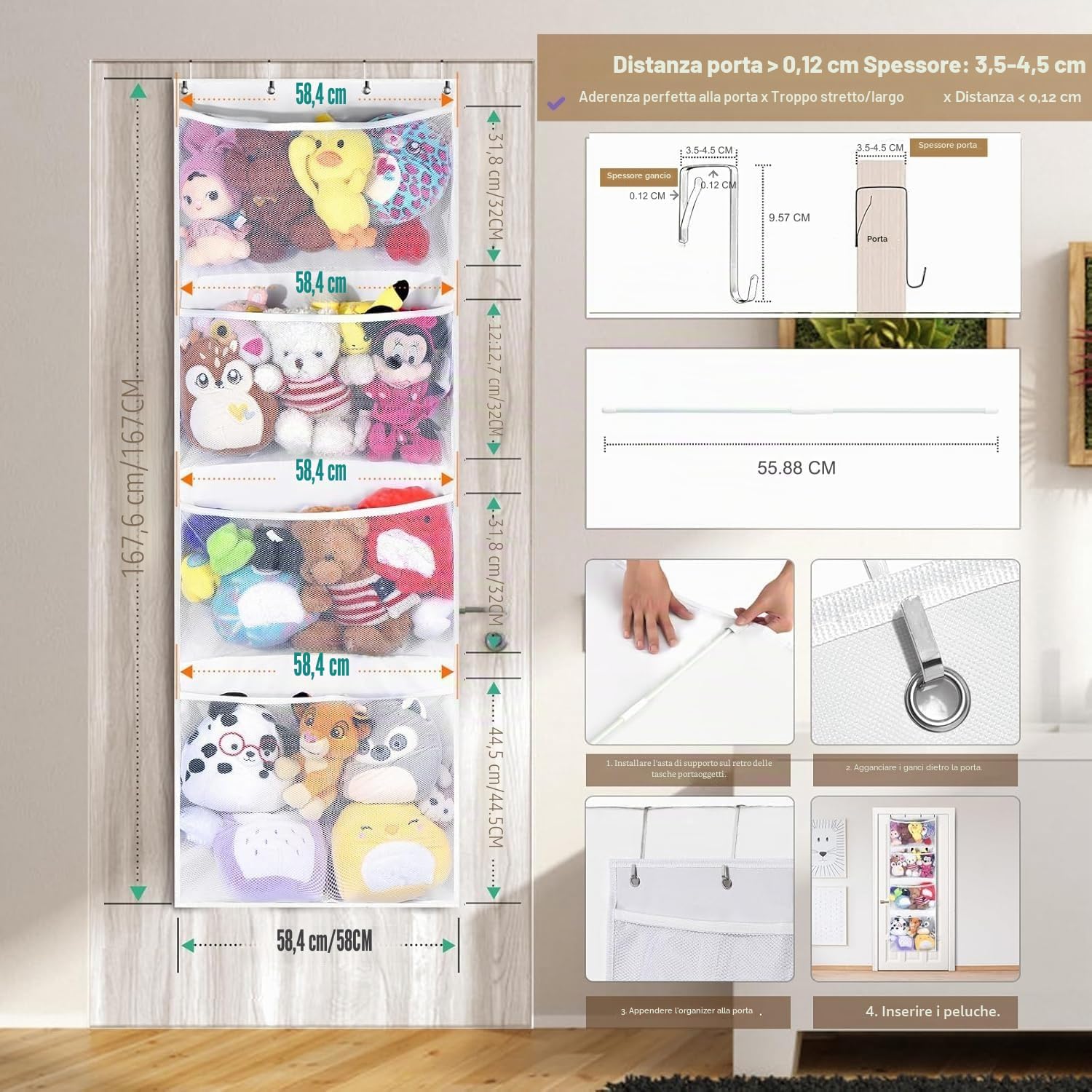 Thumbnail 1 de Organizzatore Per Portaoggetti Per Animali Di Peluche: Amaca e Rete Organizer per la camera