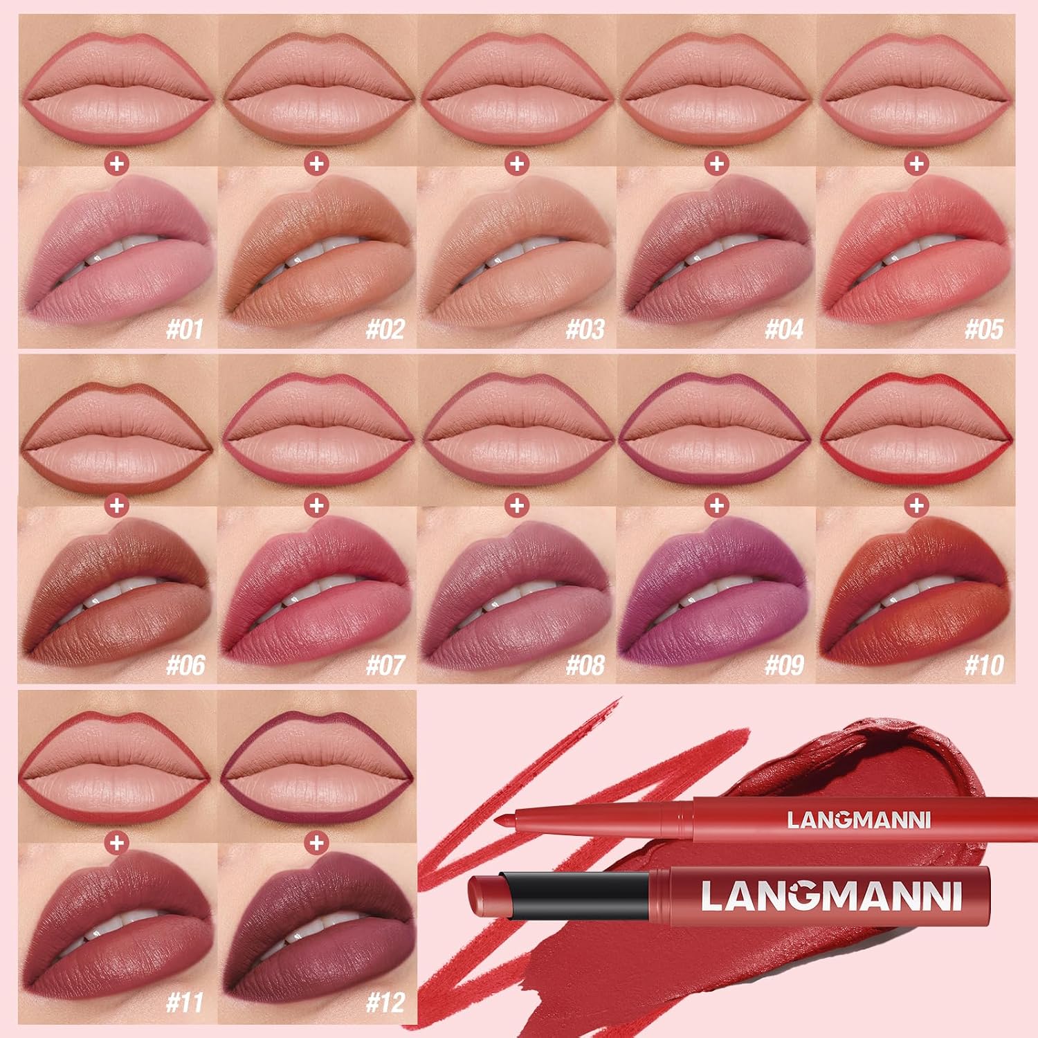 Thumbnail 2 de 12‑er Matte Lippenstift & Lipliner Set – Lang anhaltende, wasserfeste Nude-Töne (Set B)