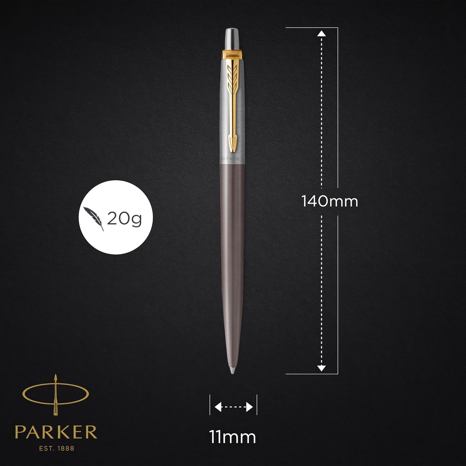 Detalle de Parker Jotter XL Kugelschreiber (grau lackiert, goldene Zierteile) – Nachfüllpackung blaue Tinte, Geschenkbox