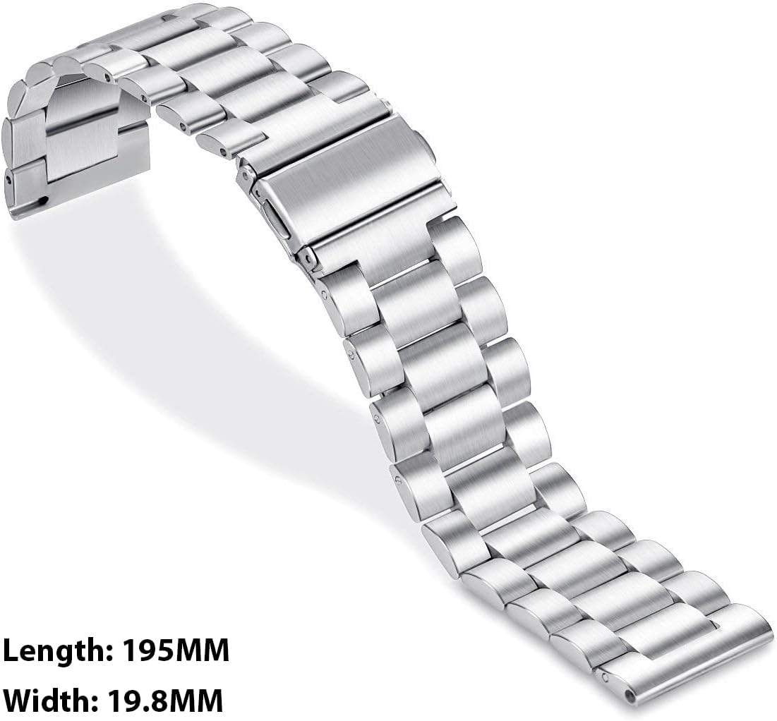 Detalle 2 de SundaRee 20mm Silver Stainless Steel Replacement Watch Band Strap for Samsung Galaxy Watch 7 FE, 6, 5, 4 and selected Garmin models