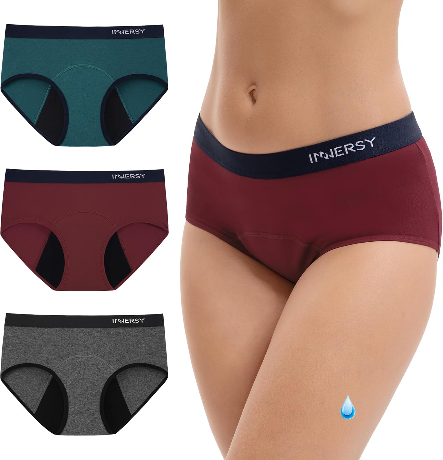 Thumbnail 6 de INNERSY Mutande ciclo mestruale donna vita media lavabili confezione da 3 slip per flusso leggero